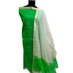NB Enterprises White Green Colour Maheshwari Silk Handloom Dupatta