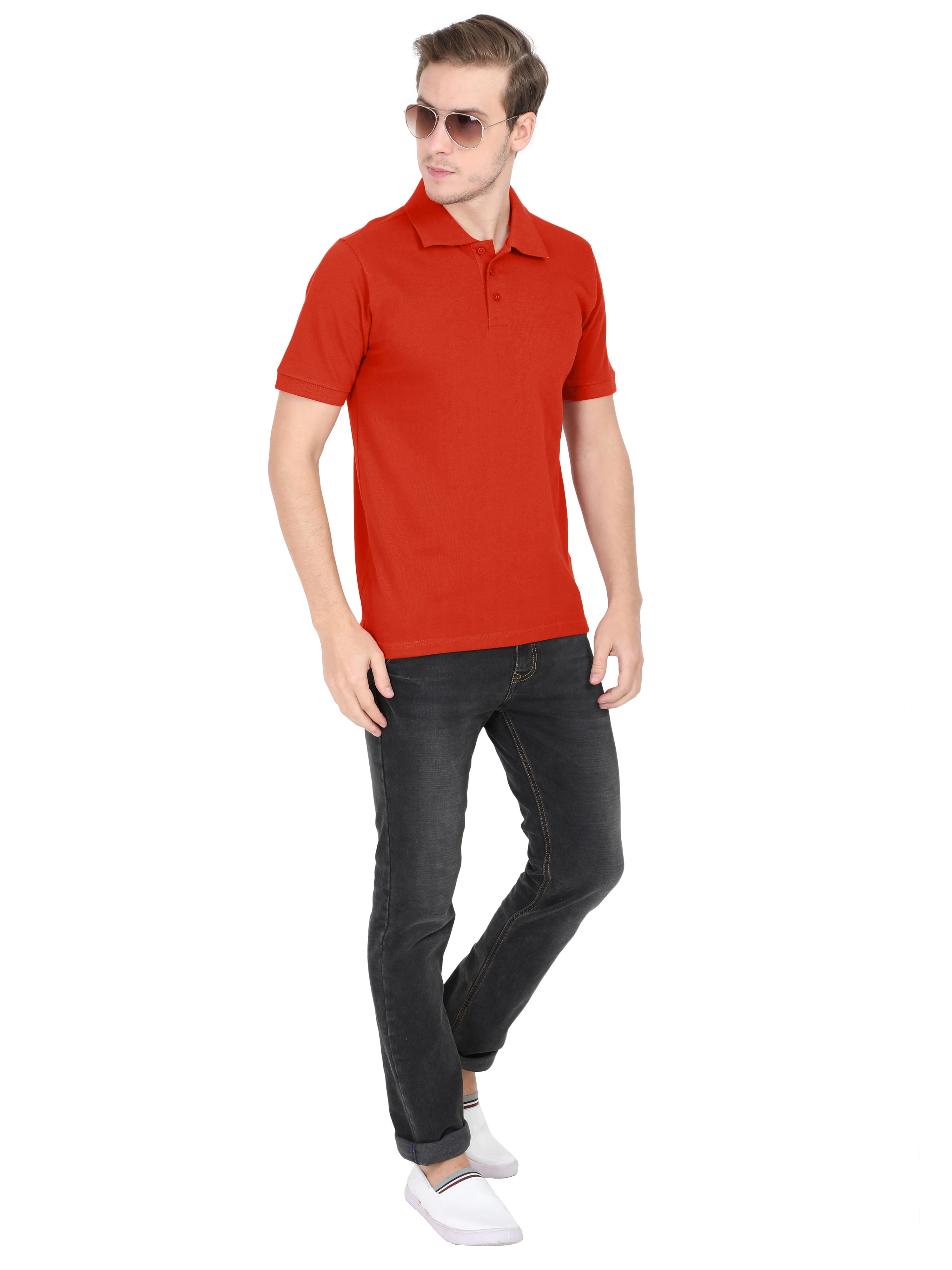 Unisex Polo Half Sleeve T-shirt-Brick Red-S-3