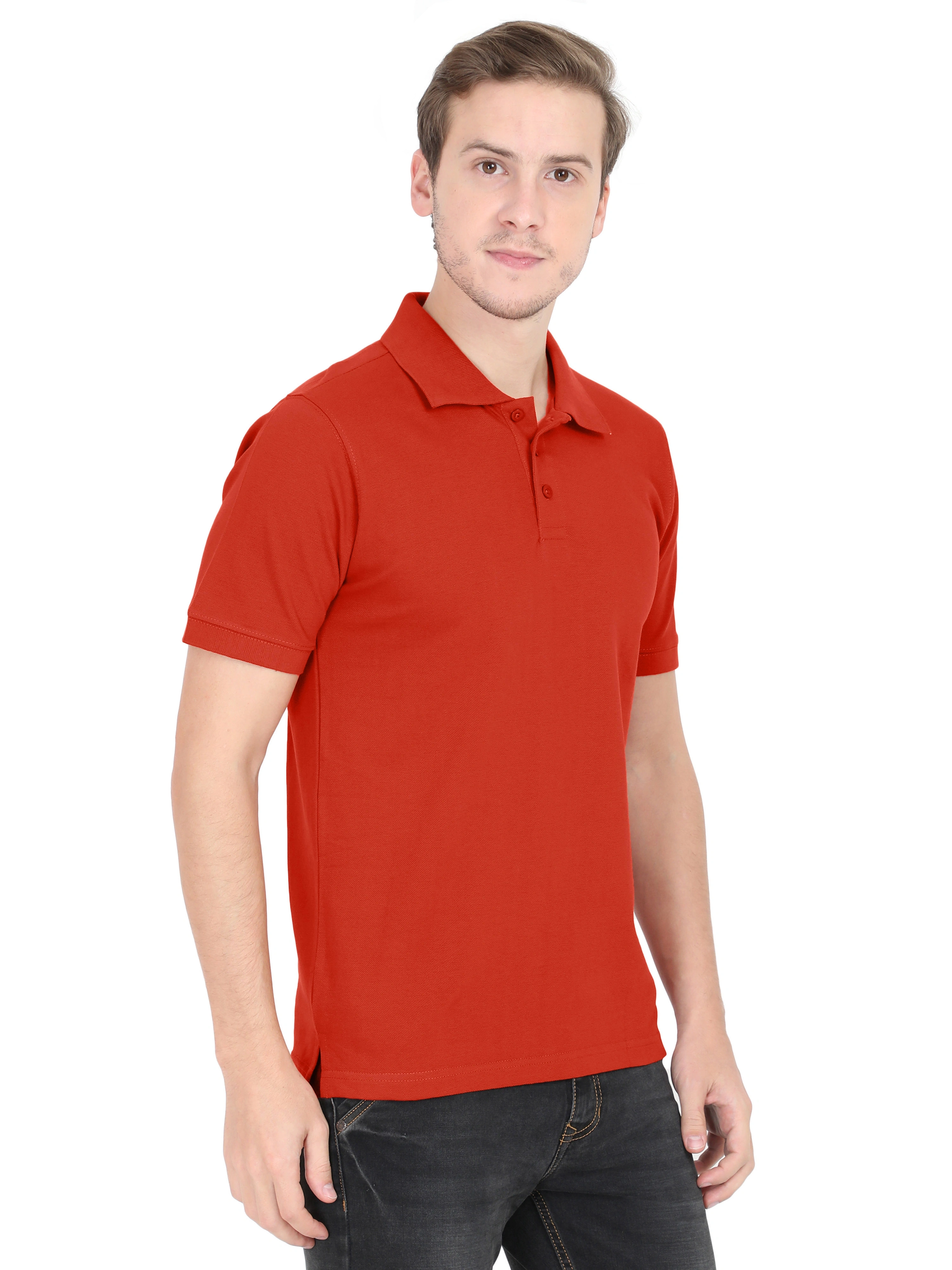 Unisex Polo Half Sleeve T-shirt-Brick Red-M-1