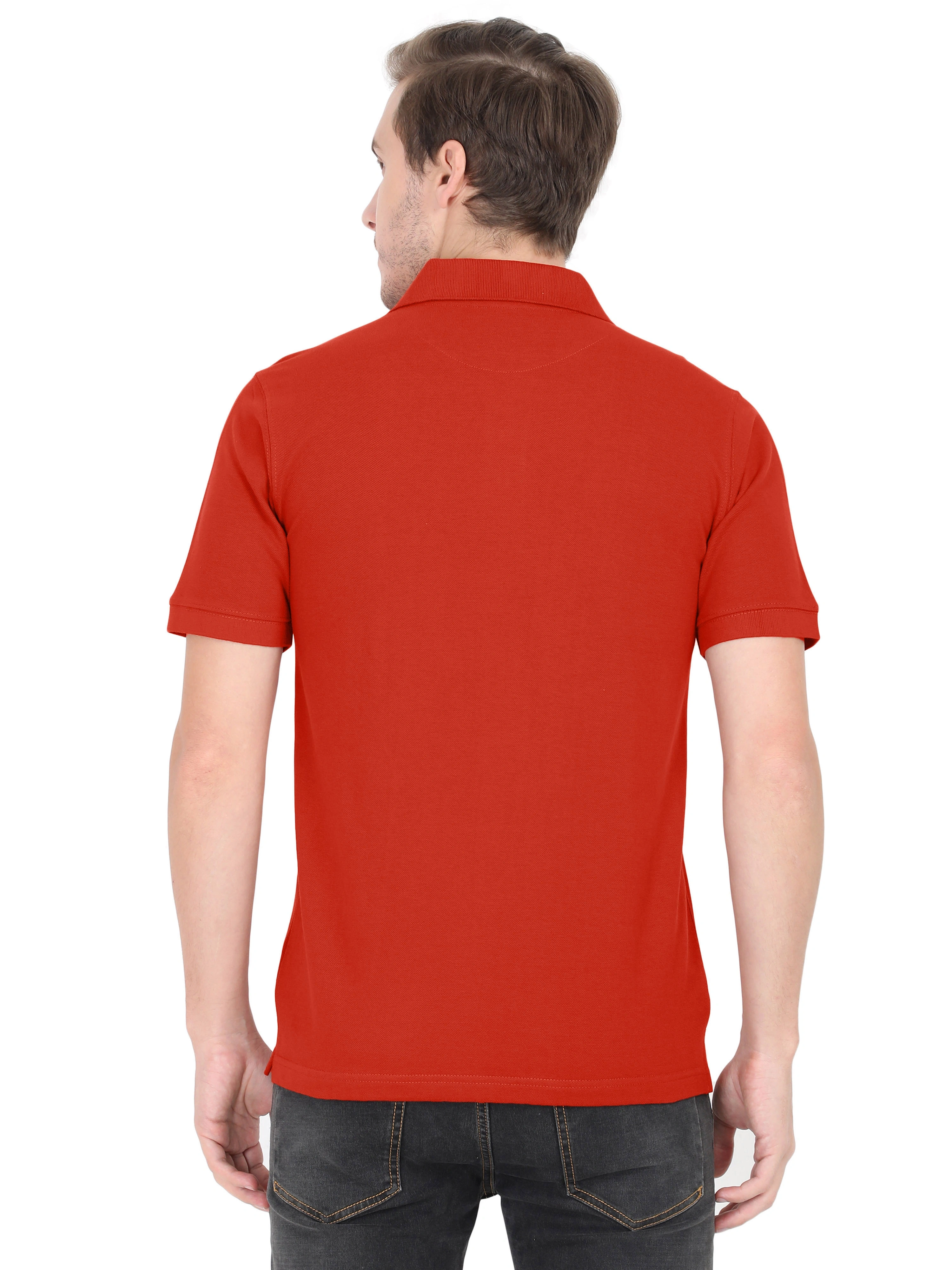 Unisex Polo Half Sleeve T-shirt-Brick Red-M-2