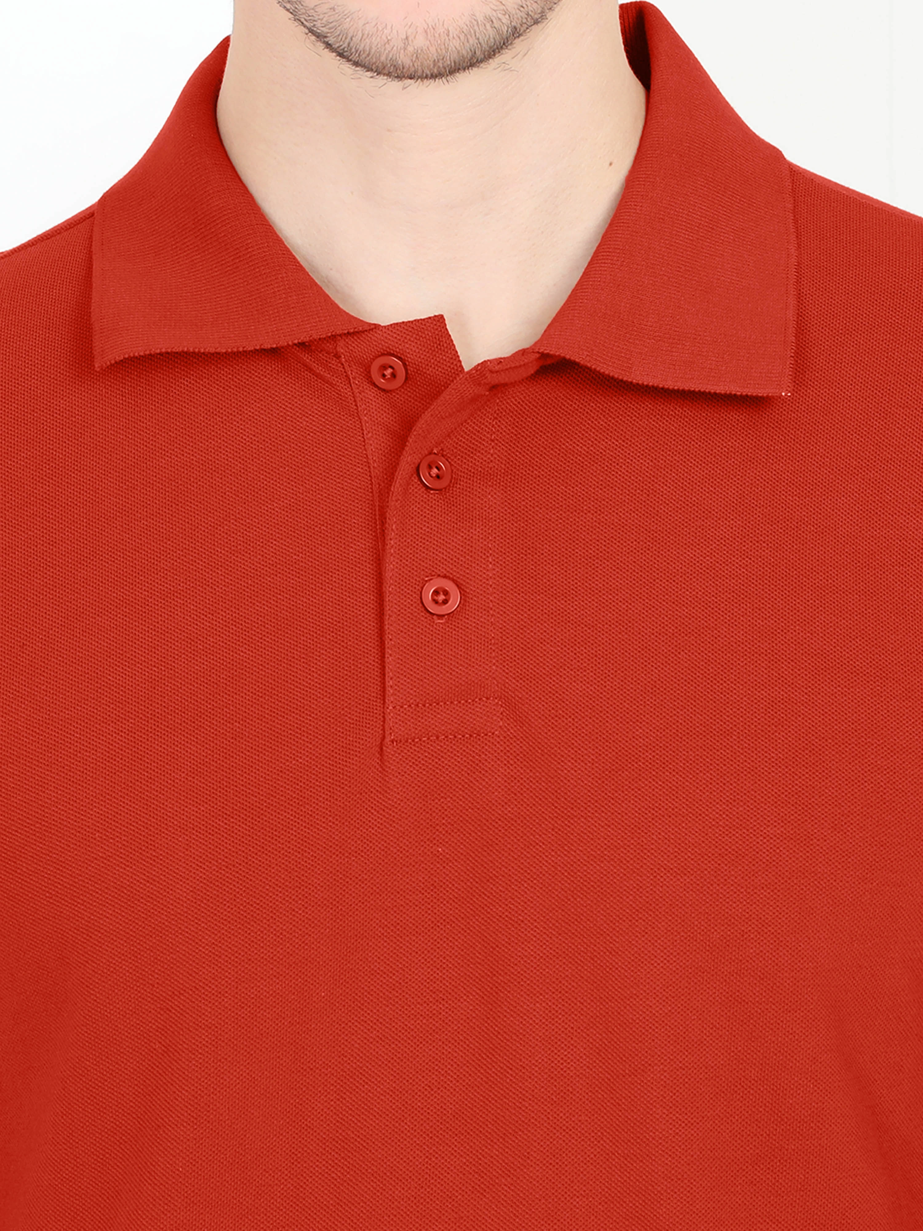 Unisex Polo Half Sleeve T-shirt-Brick Red-M-4