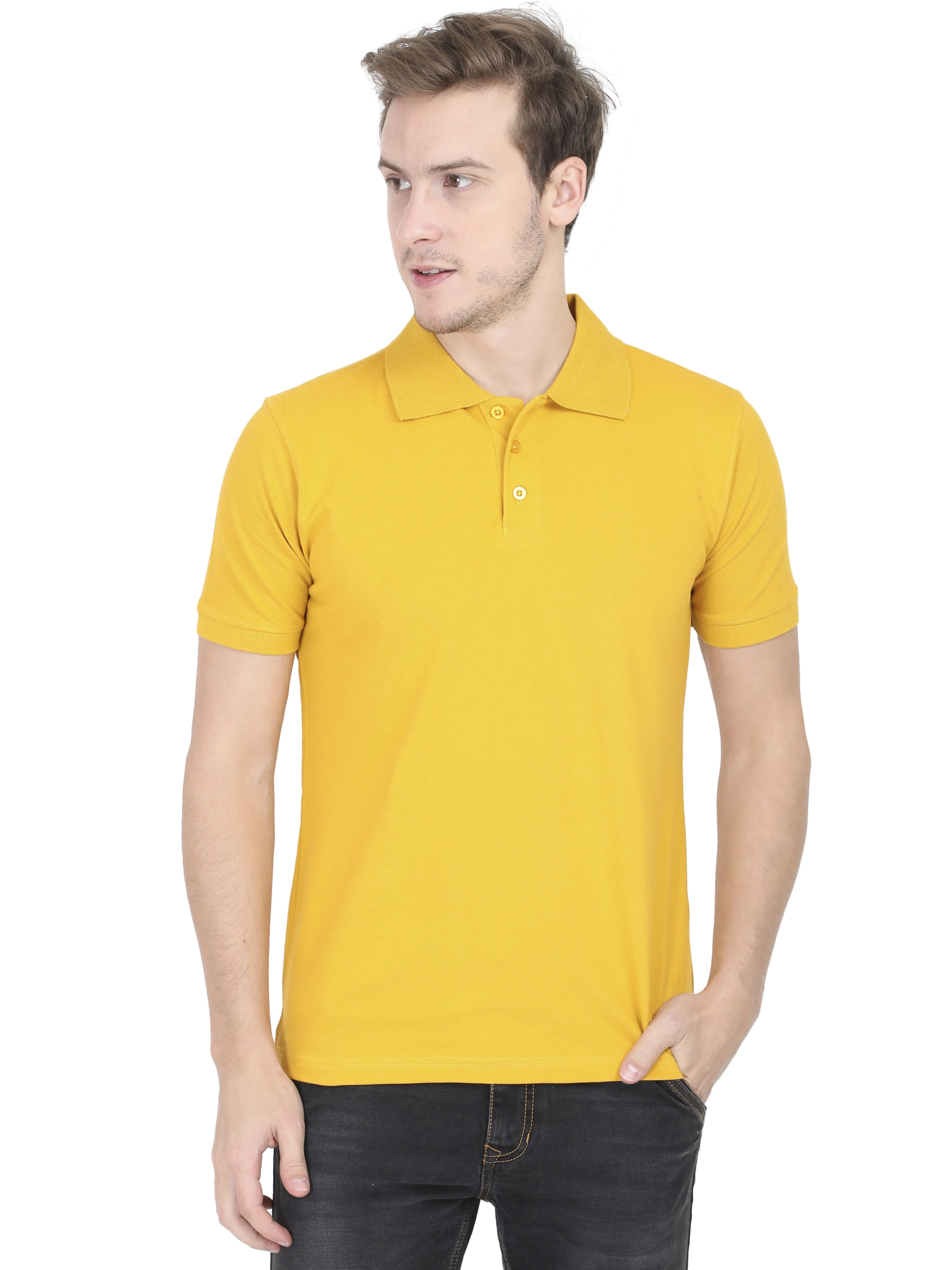 Unisex Polo Half Sleeve T-shirt-Mustard Yellow-S-1