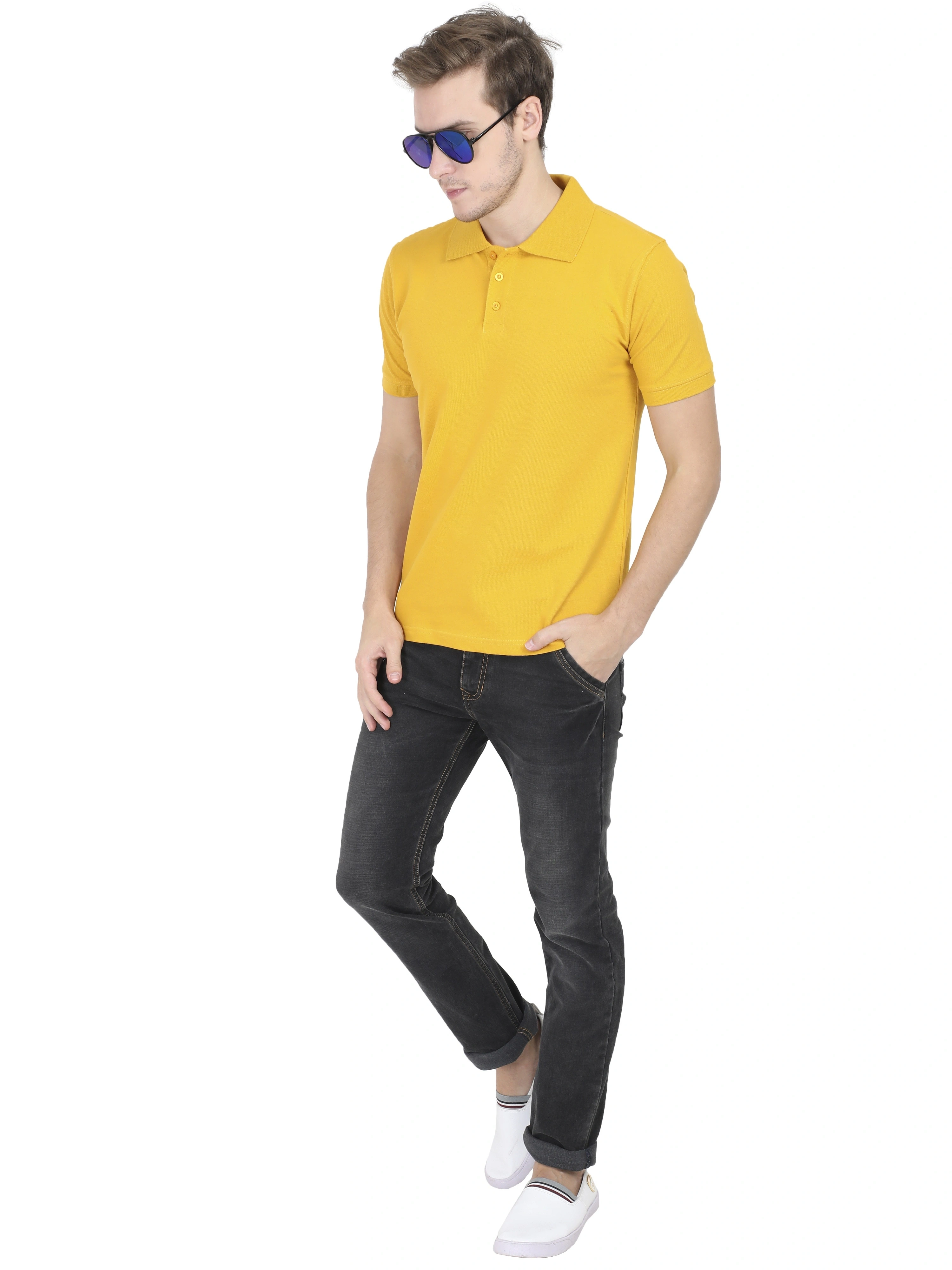 Unisex Polo Half Sleeve T-shirt-Mustard Yellow-M-3