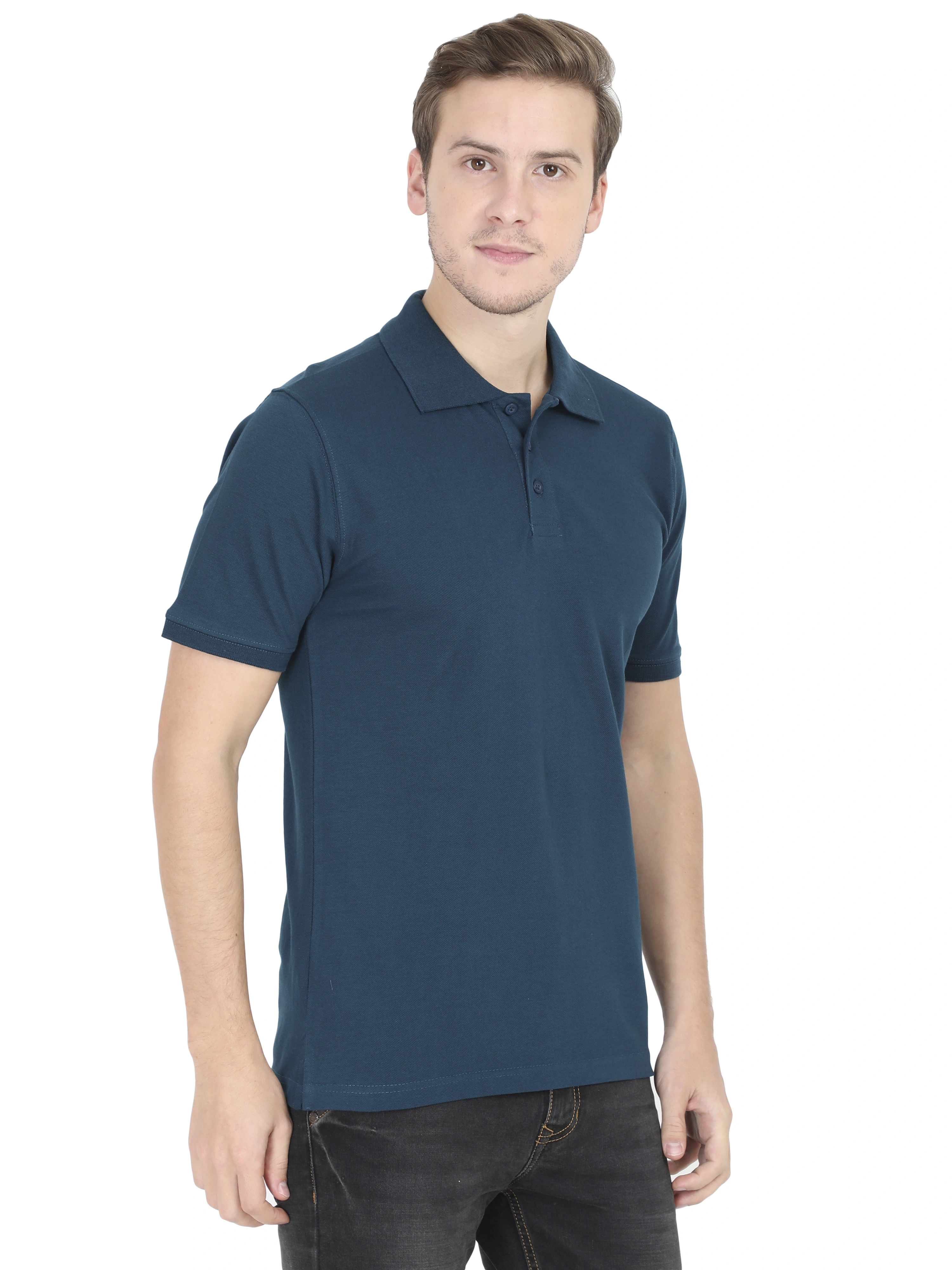 Unisex Polo Half Sleeve T-shirt-Petrol Blue-S-1