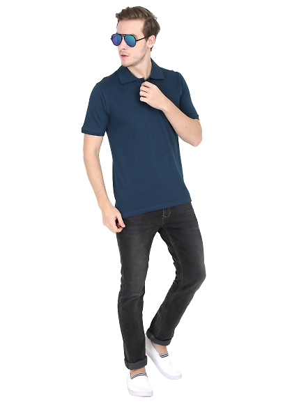 Unisex Polo Half Sleeve T-shirt-Petrol Blue-M-3