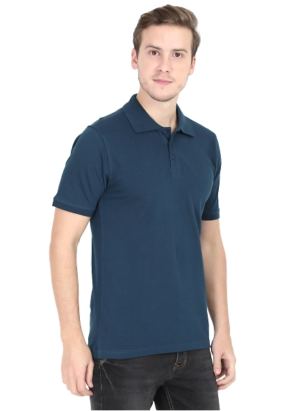 Unisex Polo Half Sleeve T-shirt-Petrol Blue-L-1