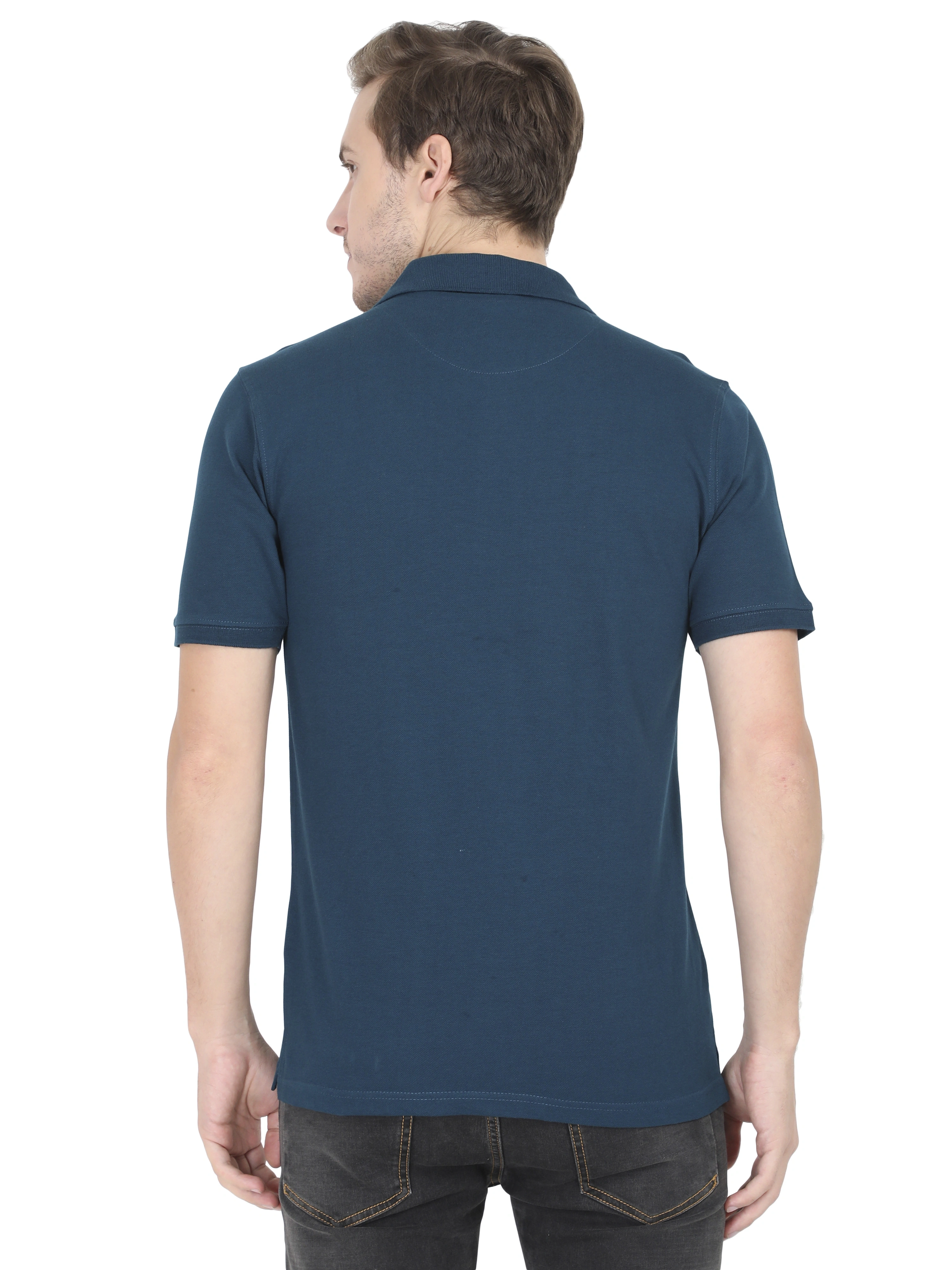 Unisex Polo Half Sleeve T-shirt-Petrol Blue-3XL-2