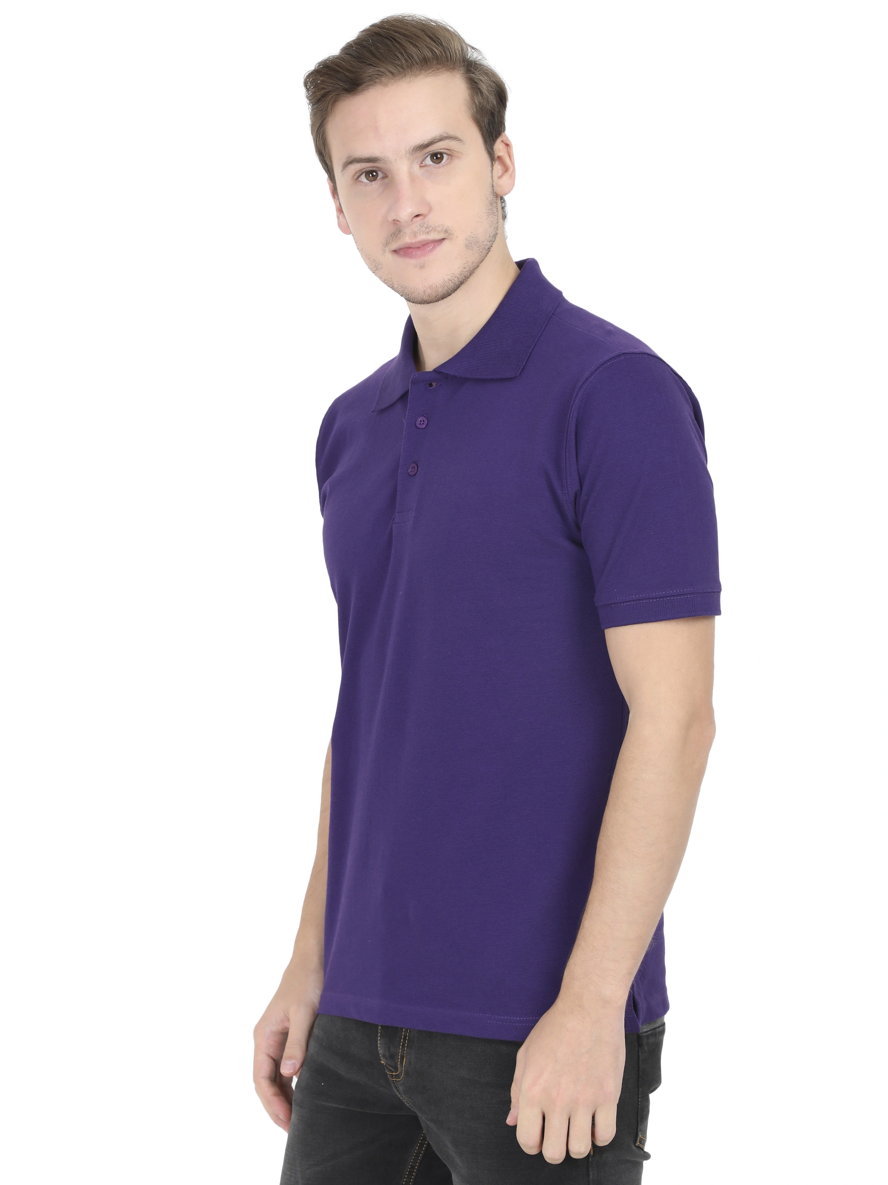 Unisex Polo Half Sleeve T-shirt-Purple-S-1