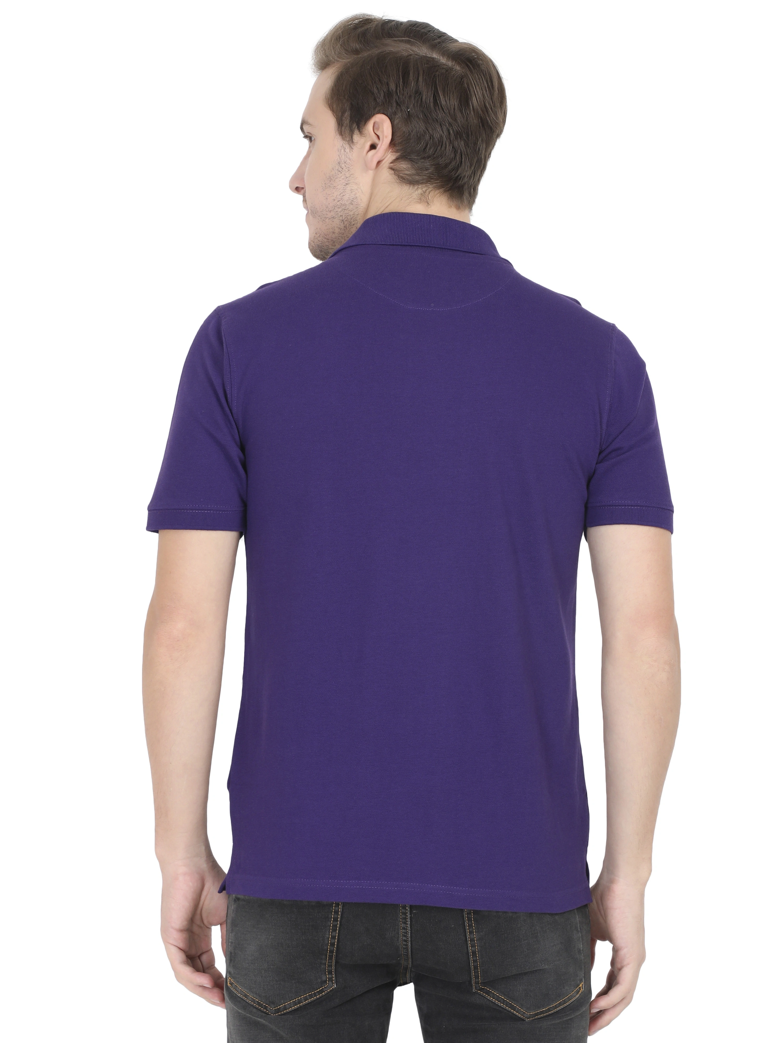 Unisex Polo Half Sleeve T-shirt-Purple-S-3