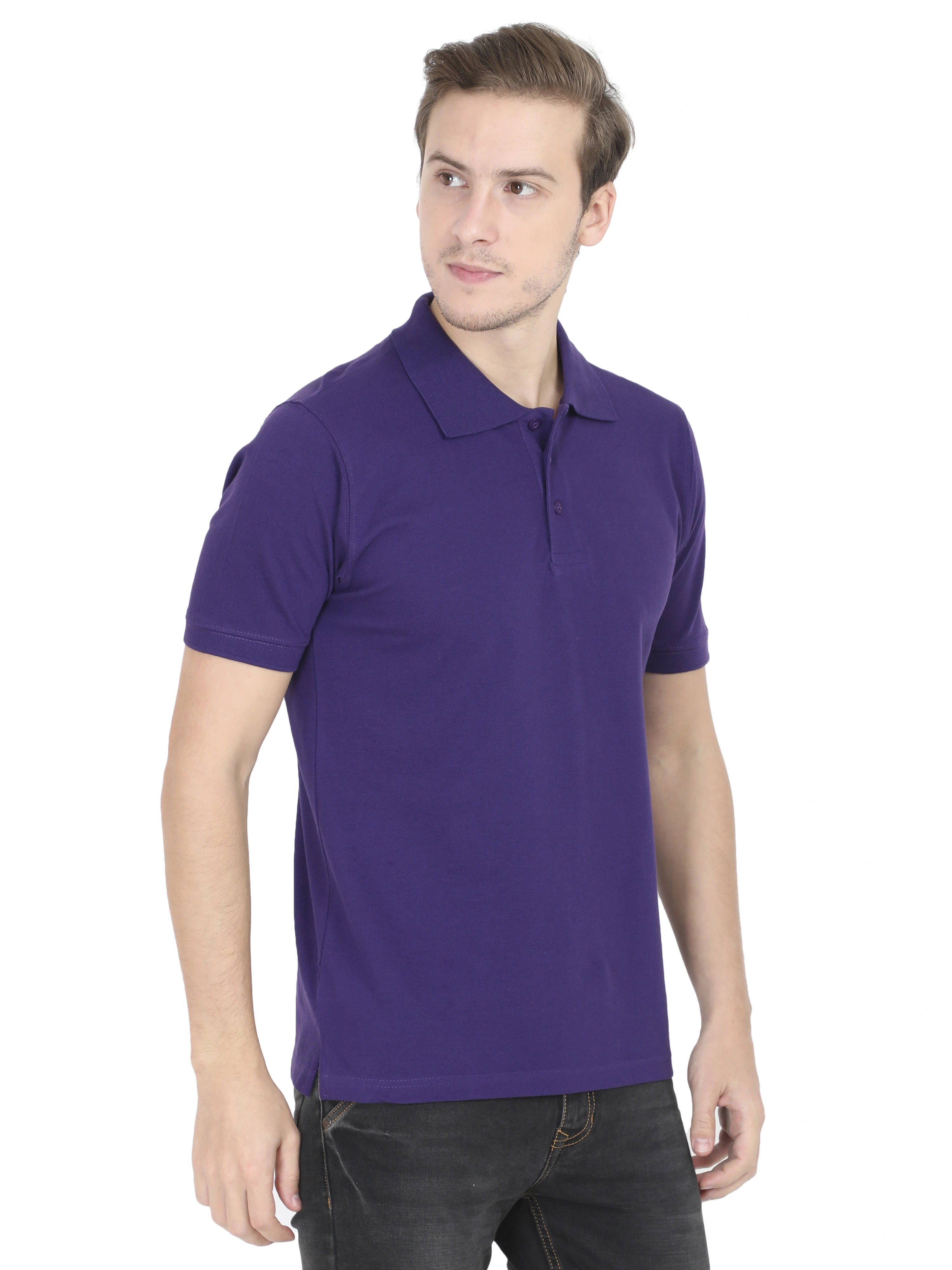 Unisex Polo Half Sleeve T-shirt-Purple-M-2