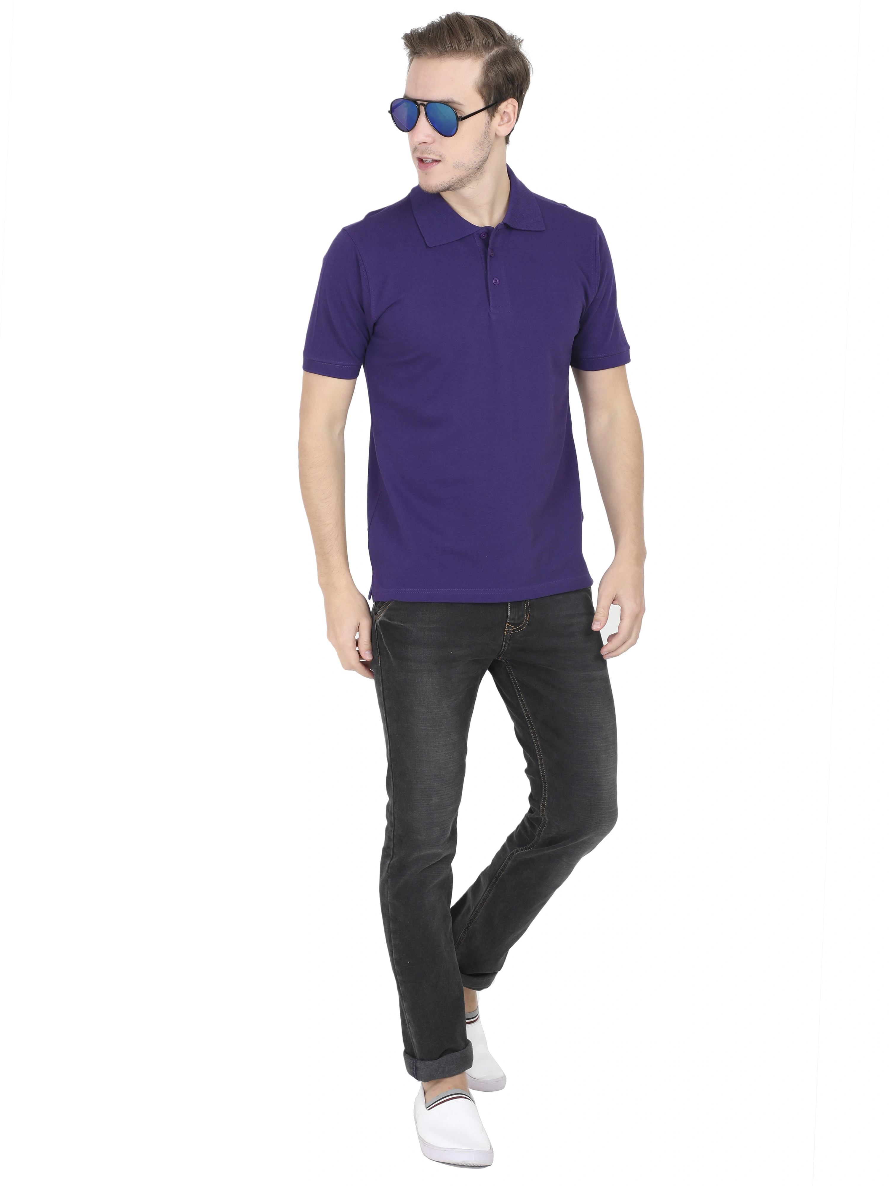 Unisex Polo Half Sleeve T-shirt-Purple-L-4