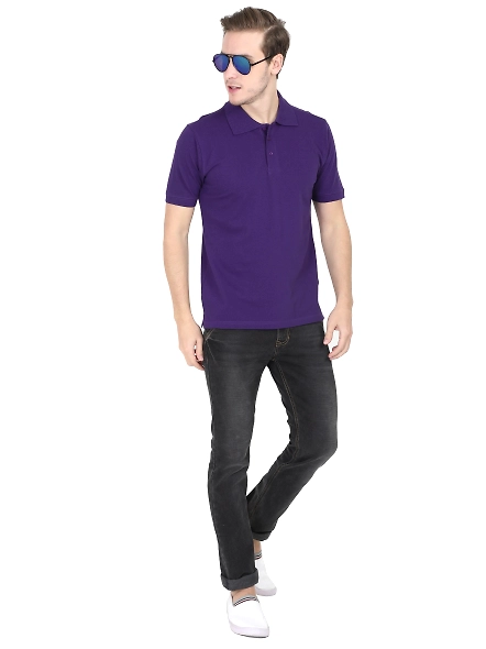 Unisex Polo Half Sleeve T-shirt-Purple-L-4
