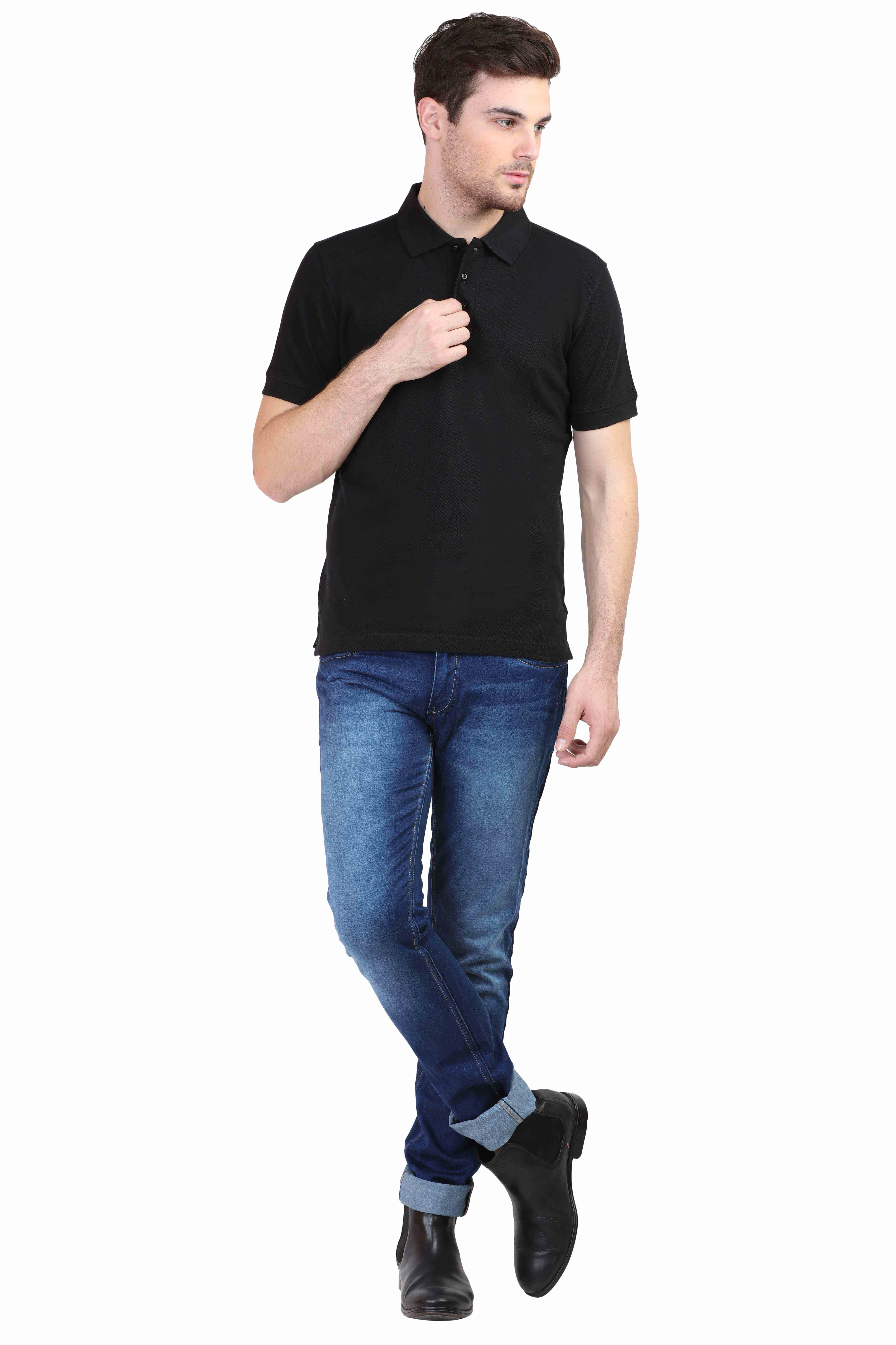 Unisex Polo Half Sleeve T-shirt-Black-M-3