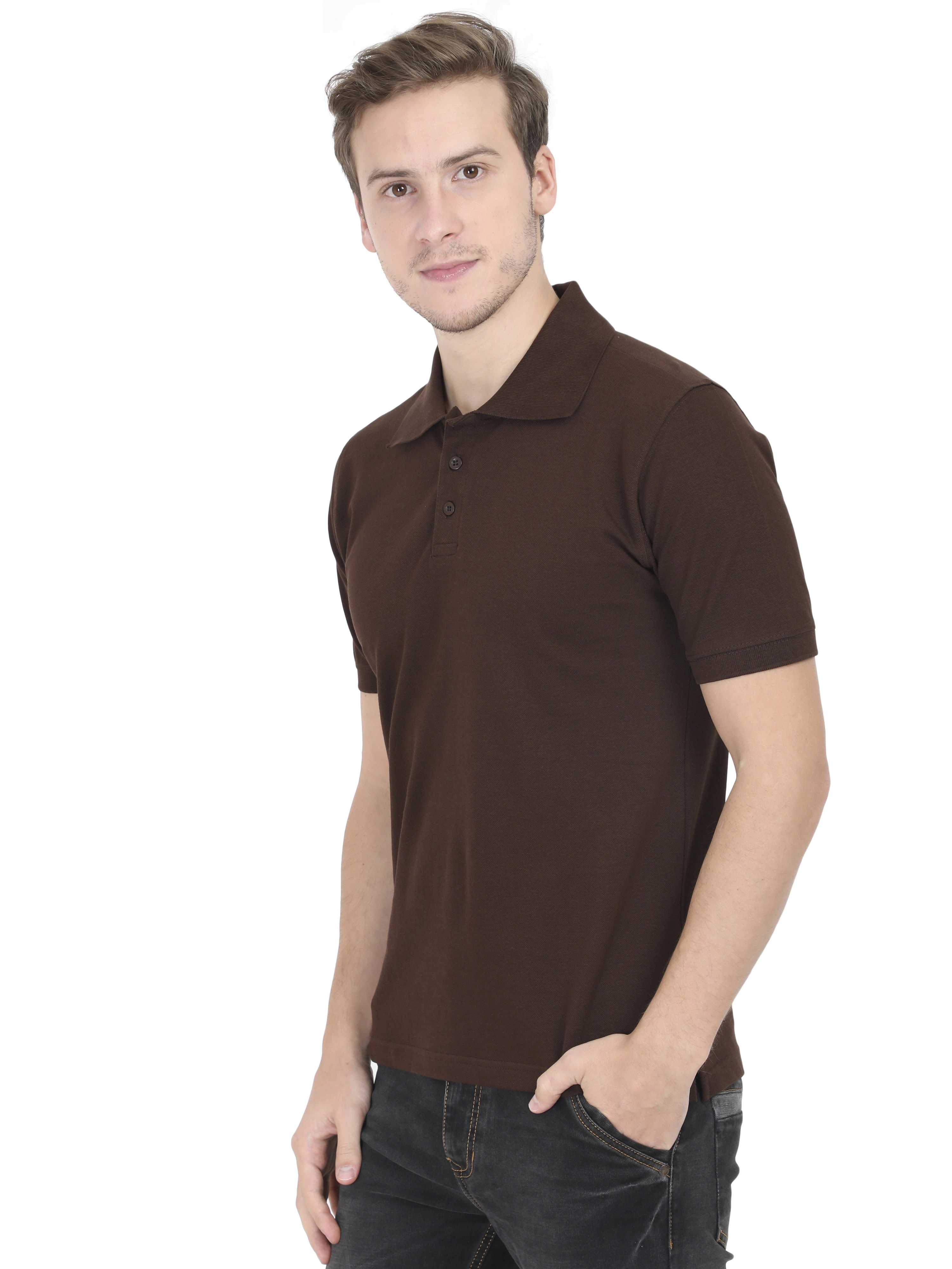 Unisex Polo Half Sleeve T-shirt-Coffee Brown-S-1