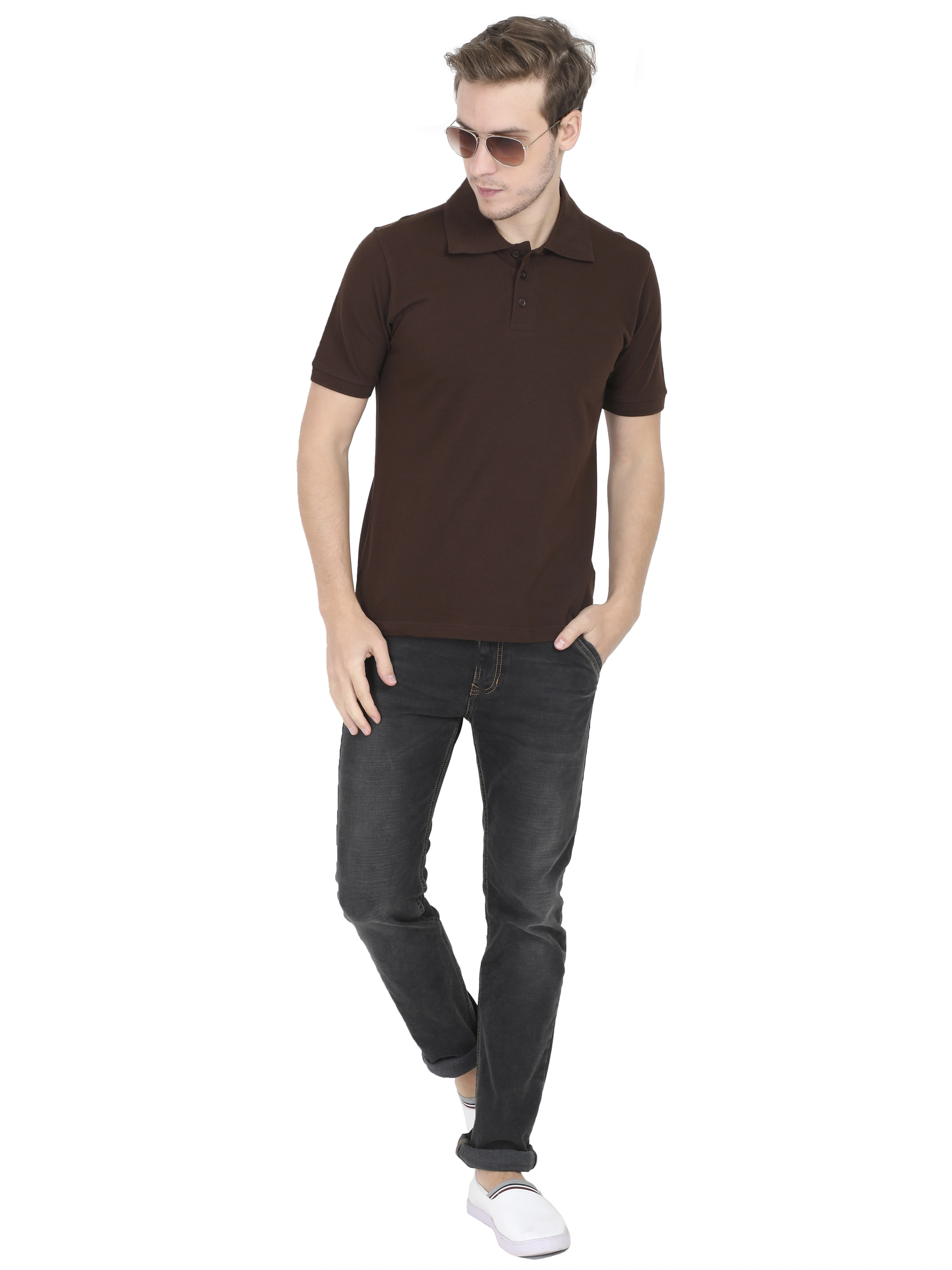 Unisex Polo Half Sleeve T-shirt-Coffee Brown-S-4