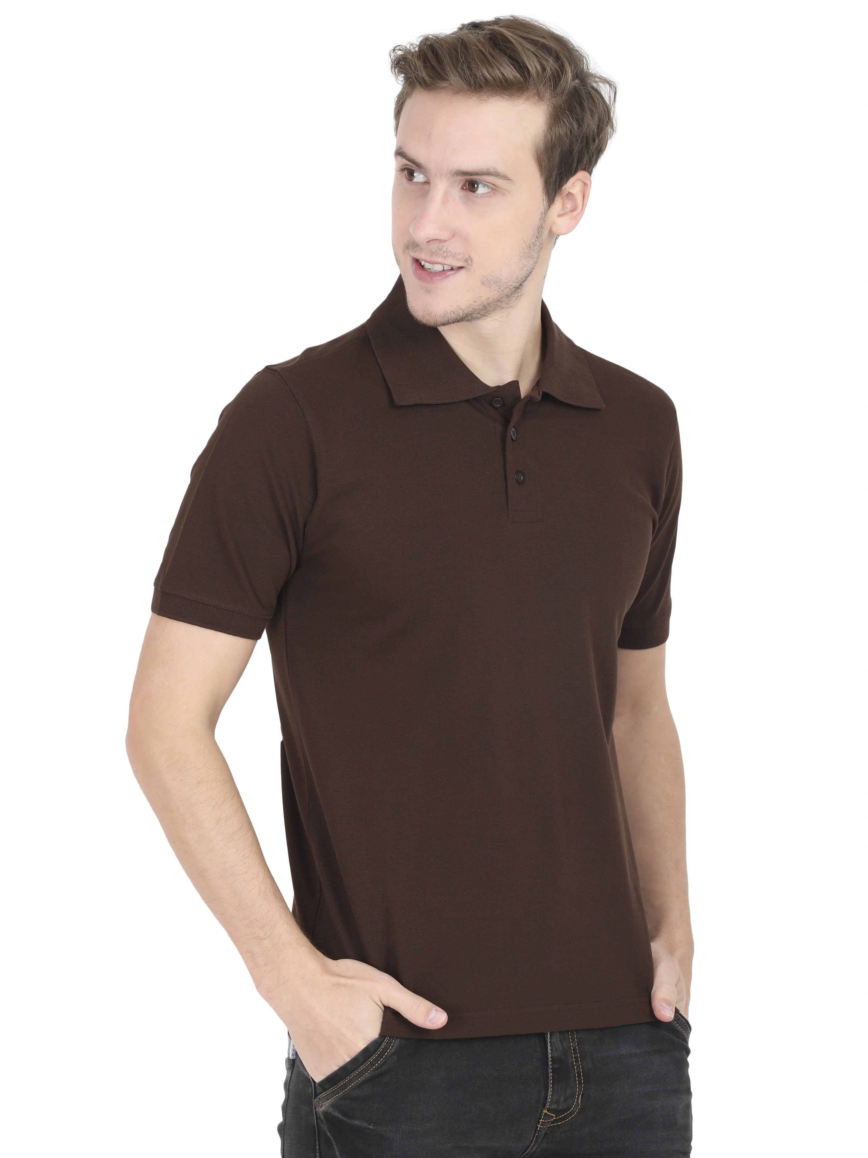 Unisex Polo Half Sleeve T-shirt-Coffee Brown-M-2