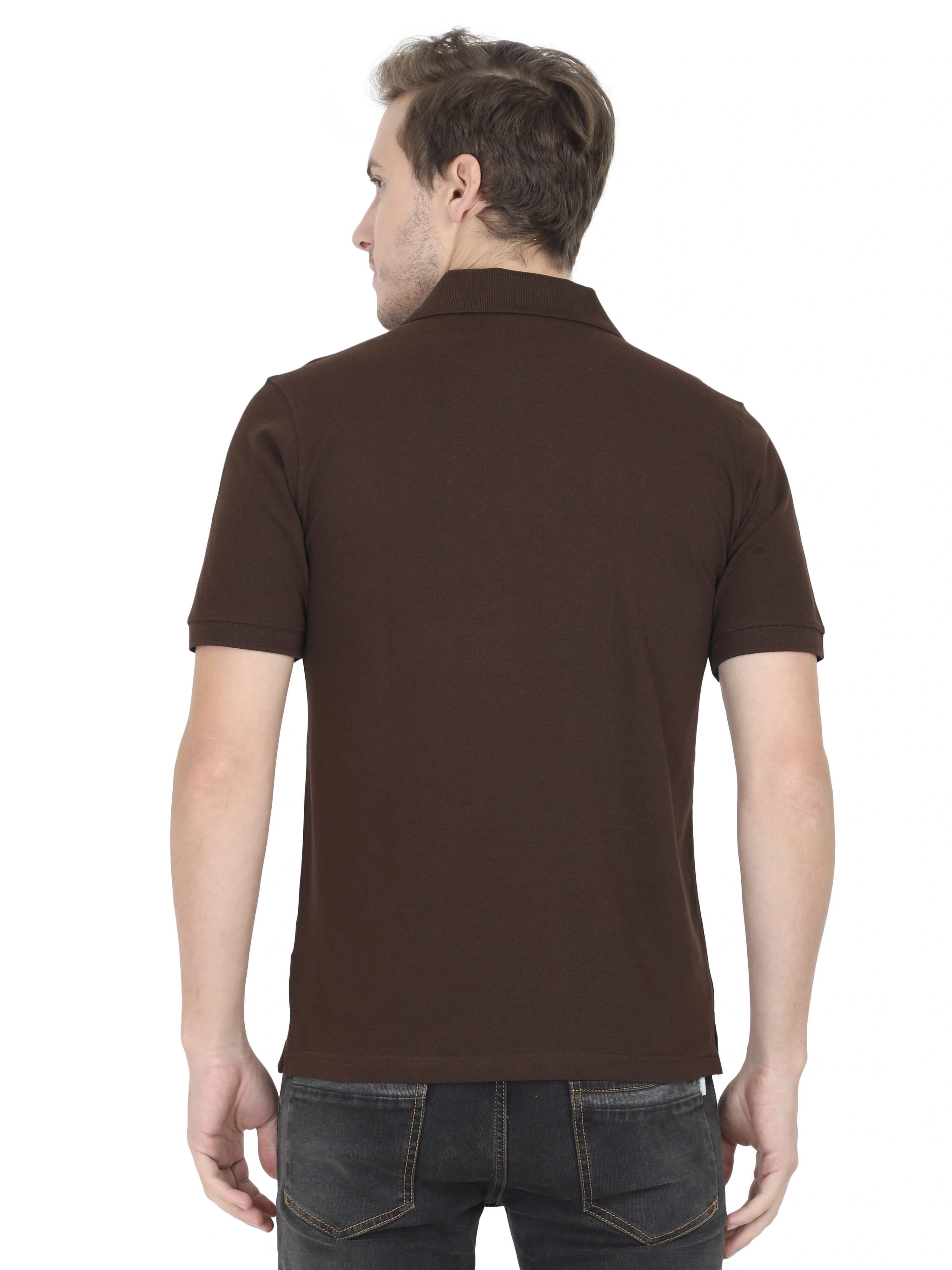 Unisex Polo Half Sleeve T-shirt-Coffee Brown-L-3