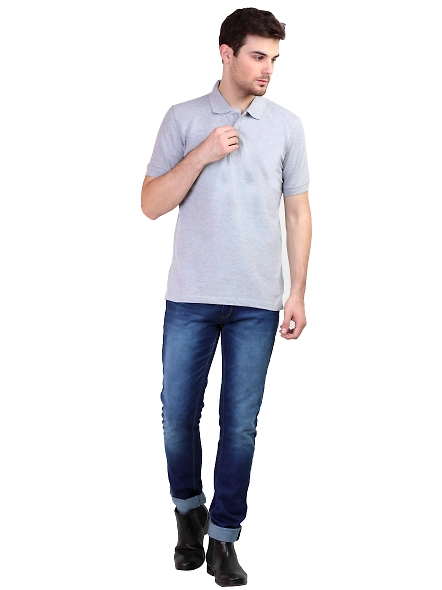 Unisex Polo Half Sleeve T-shirt-Grey Melange-S-1