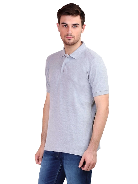 Unisex Polo Half Sleeve T-shirt-Grey Melange-S-2