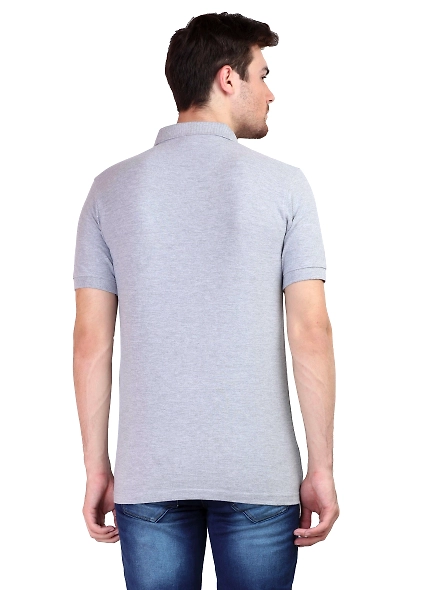 Unisex Polo Half Sleeve T-shirt-Grey Melange-S-5