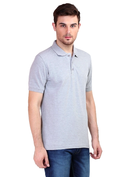 Unisex Polo Half Sleeve T-shirt-Grey Melange-M-3