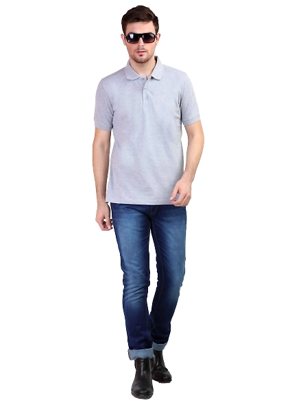 Unisex Polo Half Sleeve T-shirt-Grey Melange-XXL-4