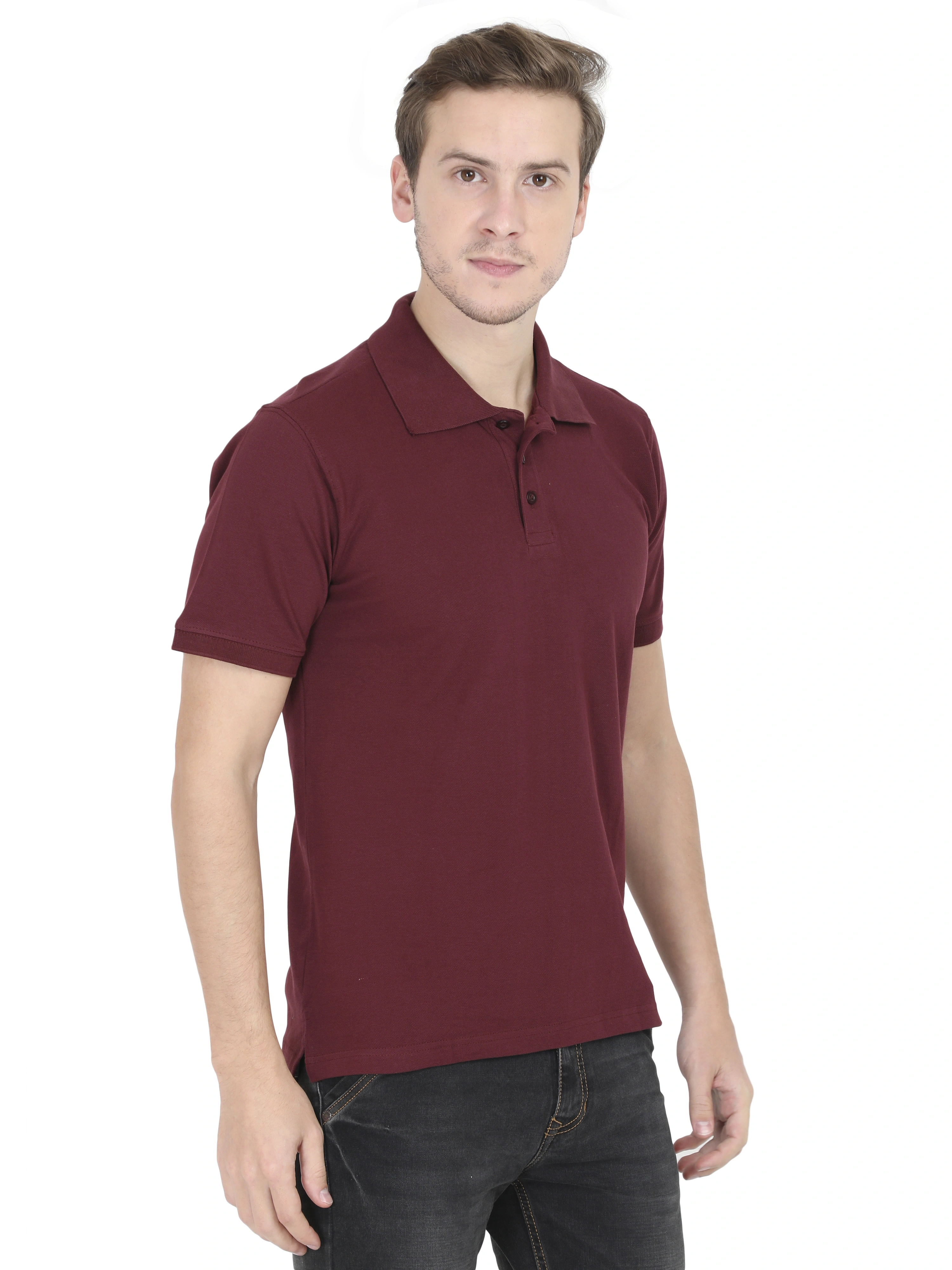 Unisex Polo Half Sleeve T-shirt-Maroon-S-2