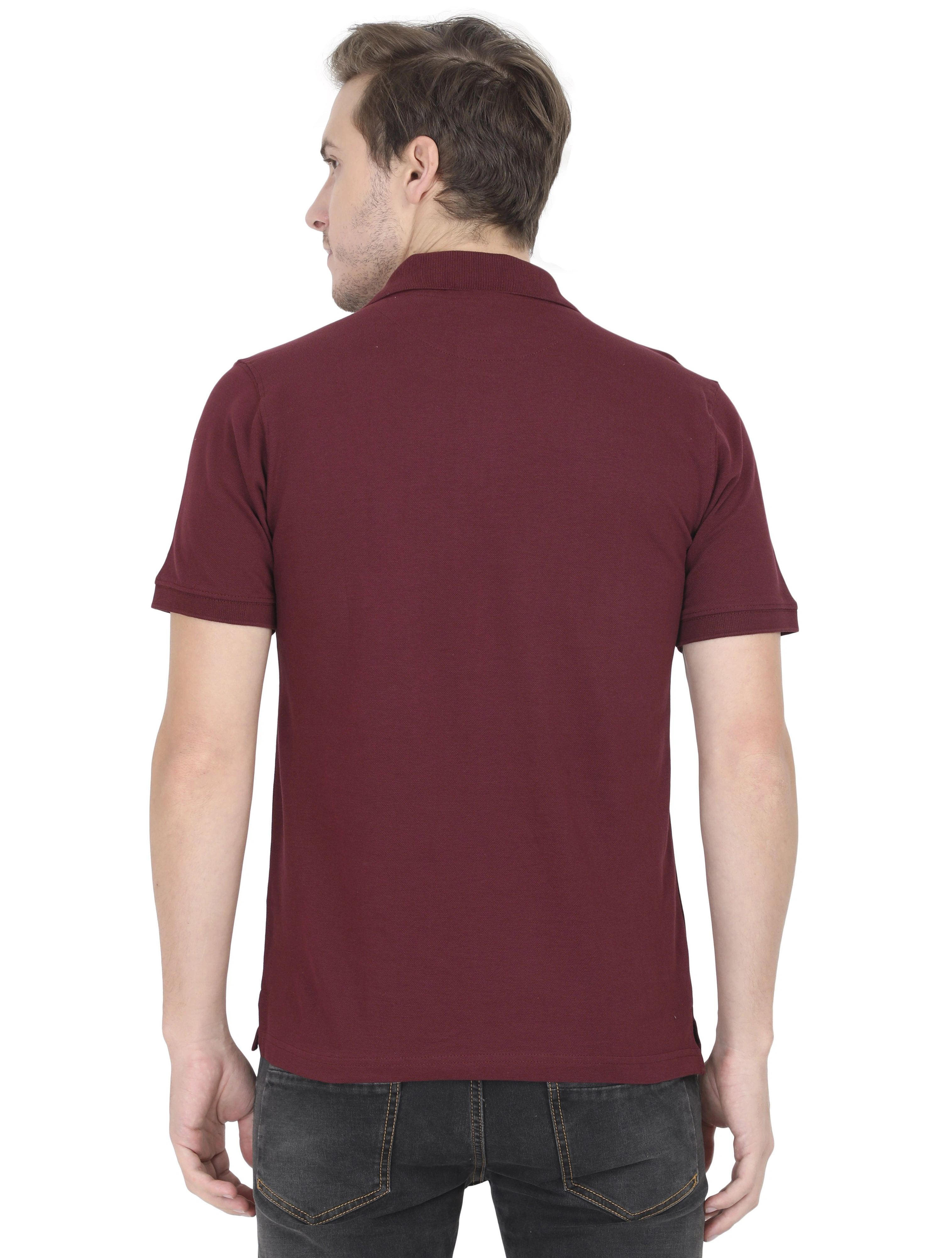 Unisex Polo Half Sleeve T-shirt-Maroon-S-3