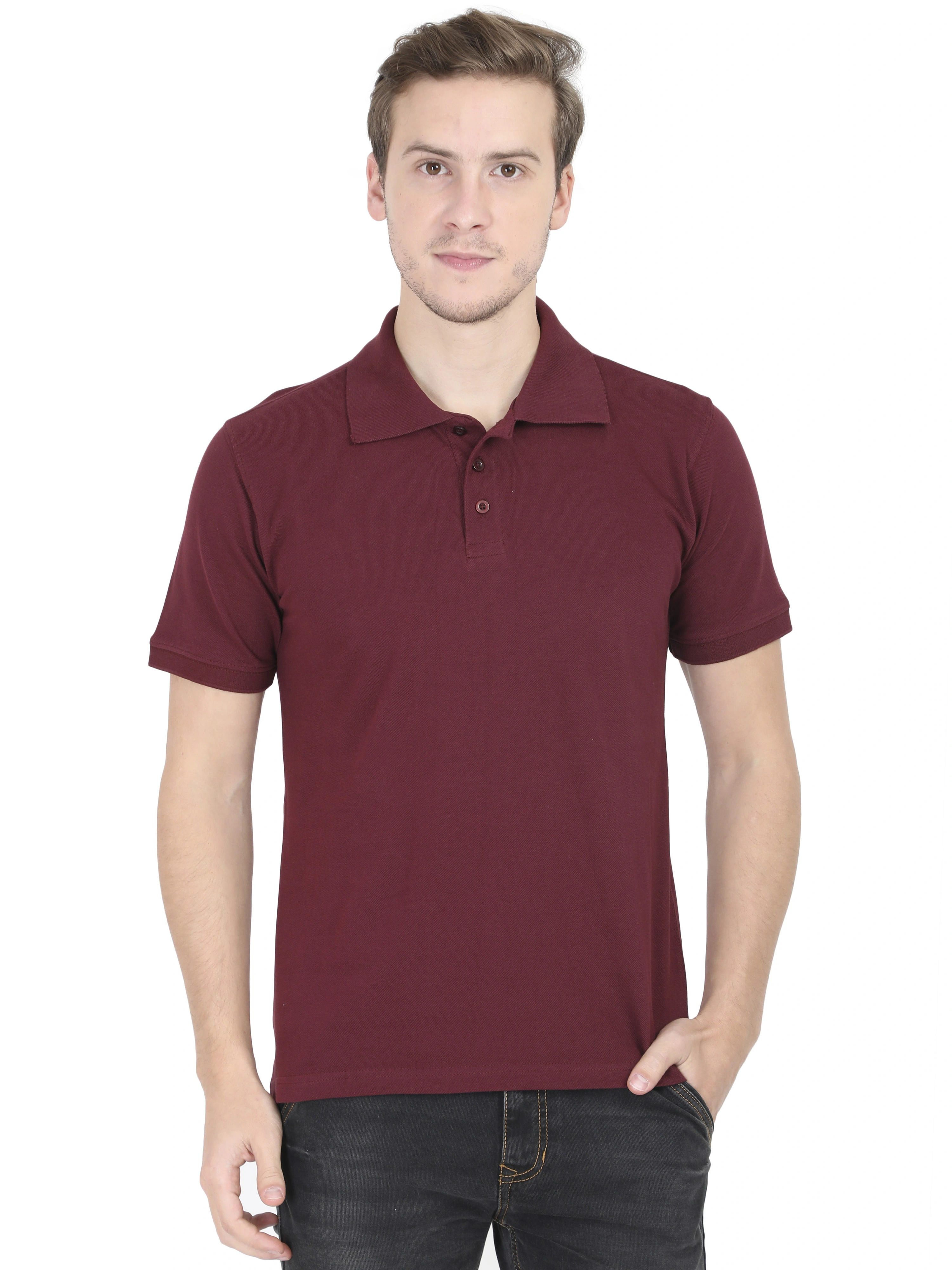 Unisex Polo Half Sleeve T-shirt-Maroon-L-1