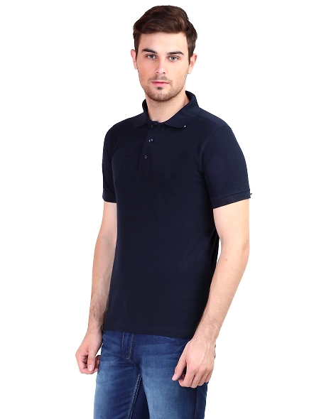Unisex Polo Half Sleeve T-shirt-Navy Blue-L-2