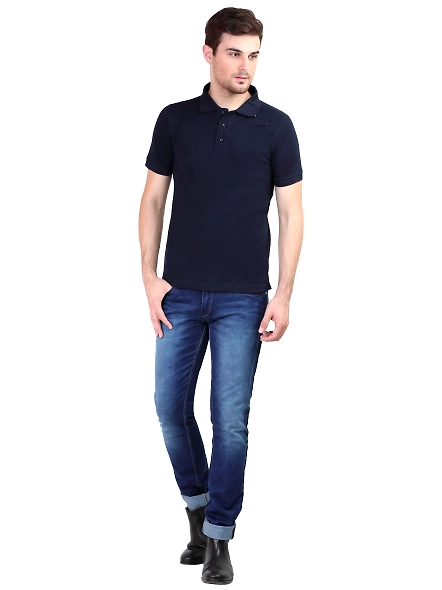 Unisex Polo Half Sleeve T-shirt-Navy Blue-XL-1