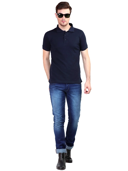 Unisex Polo Half Sleeve T-shirt-Navy Blue-XL-4