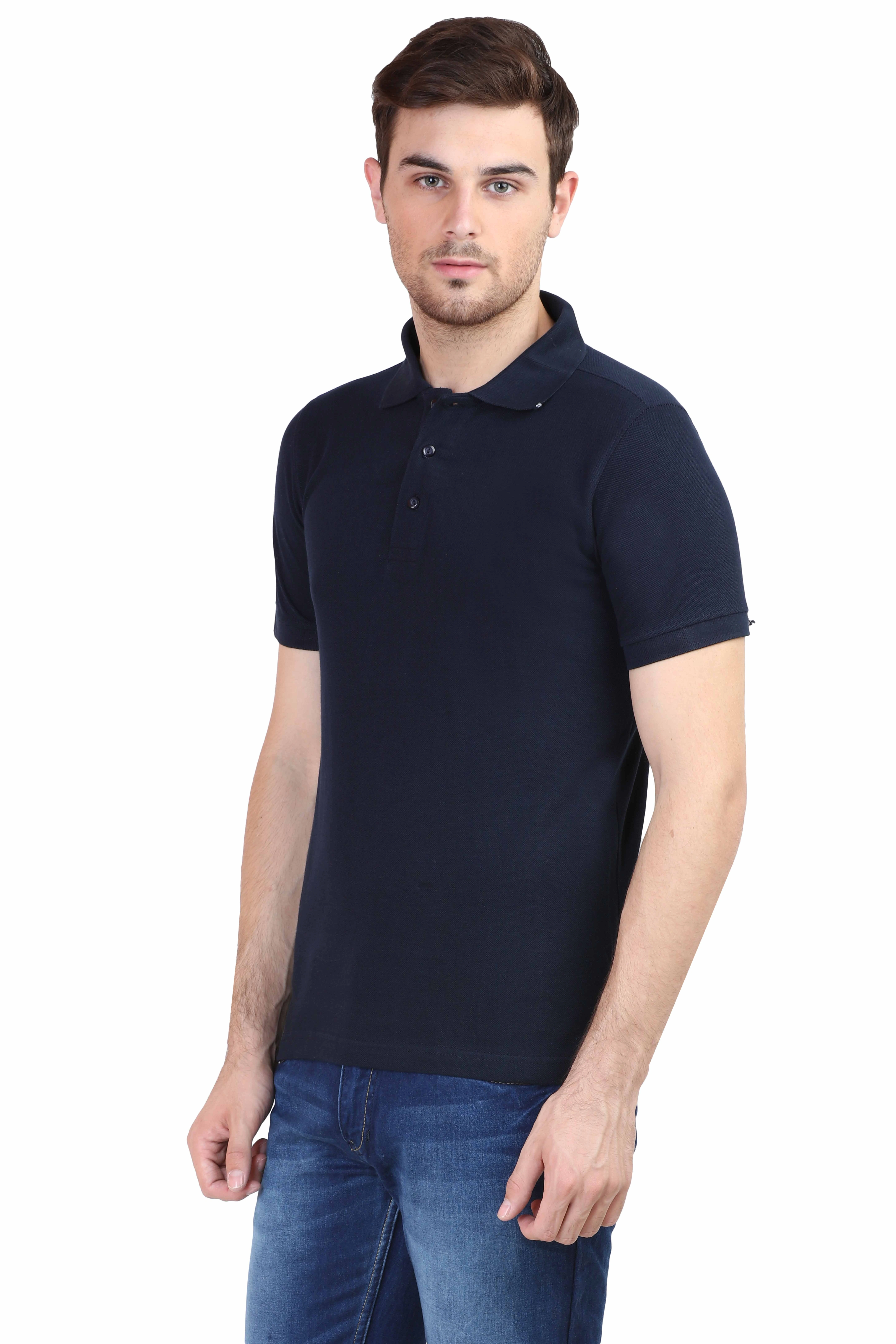 Unisex Polo Half Sleeve T-shirt-Navy Blue-XXL-2