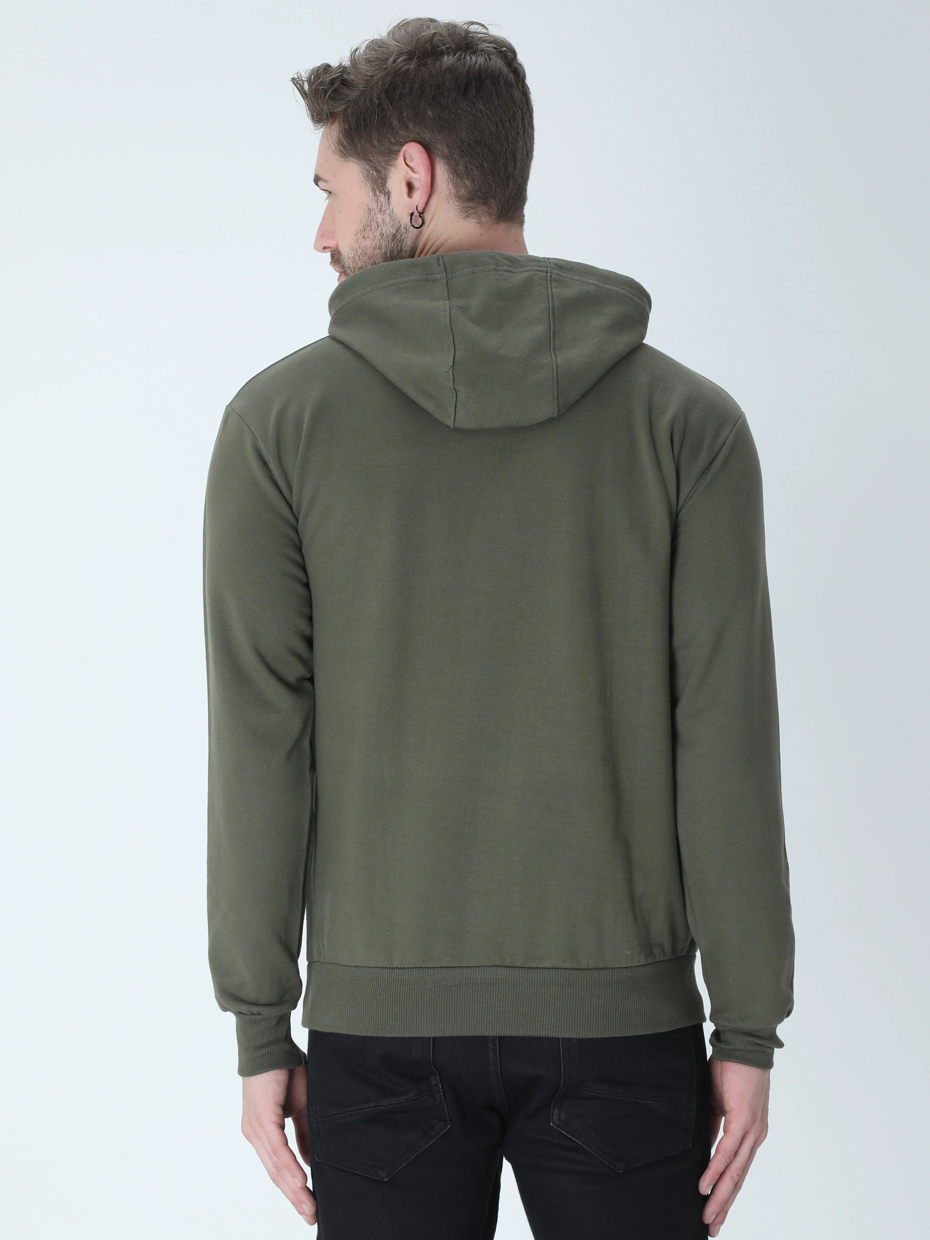 Hooded SweatShirt Unisex-Olive Green-S-3