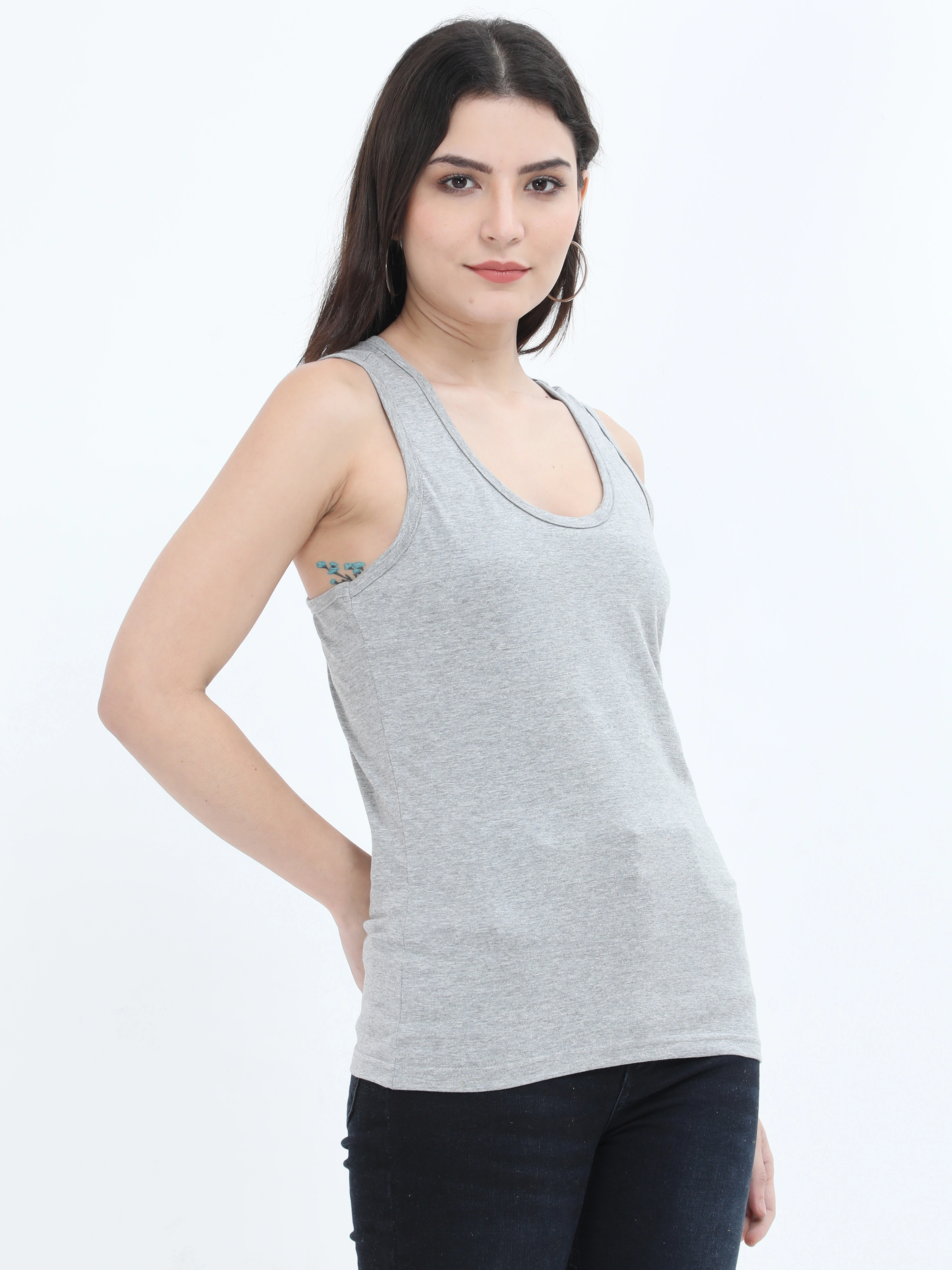 Female Tank Top-Grey Melange-M-2