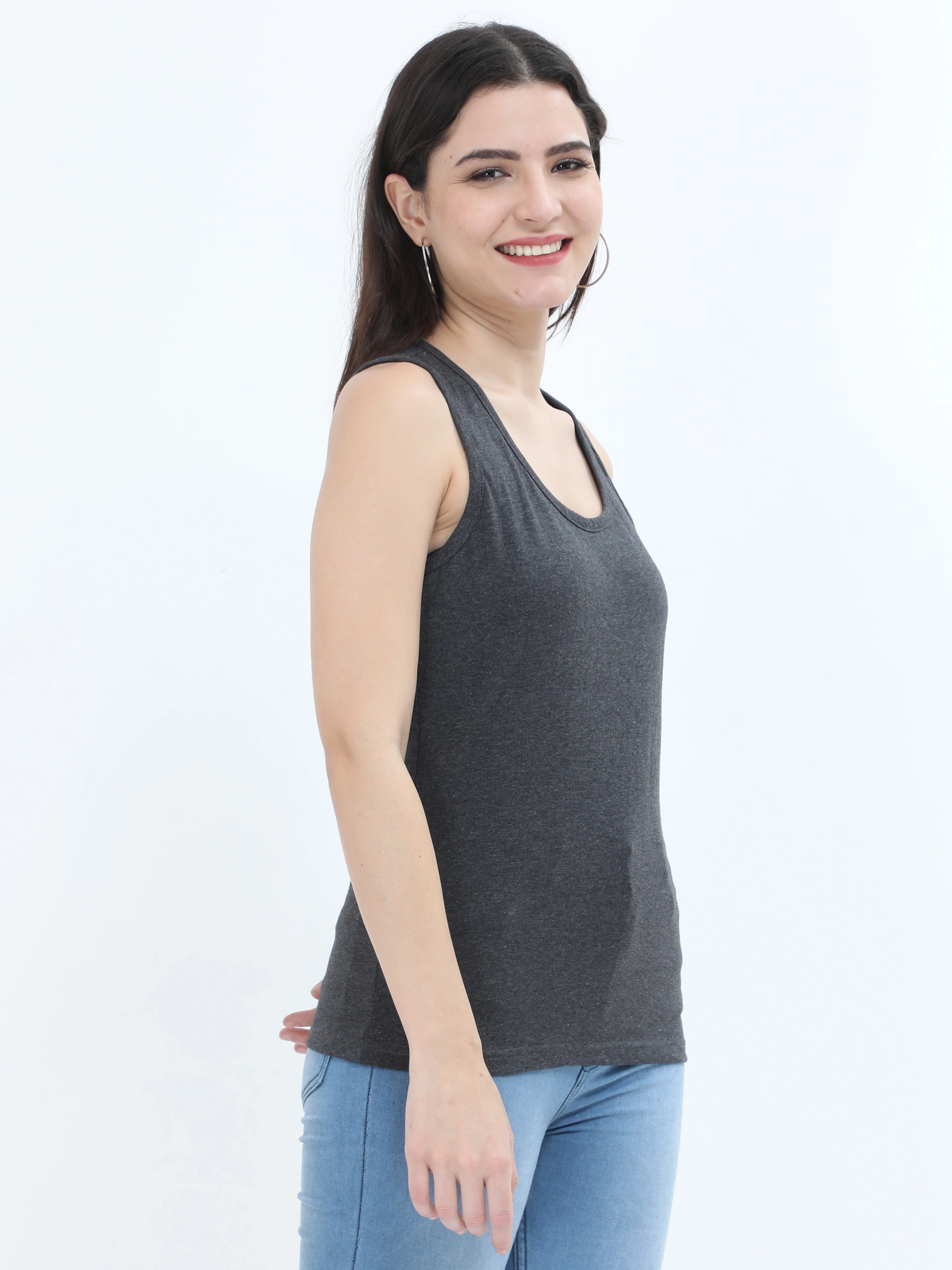 Female Tank Top-Charcoal Melange-S-2