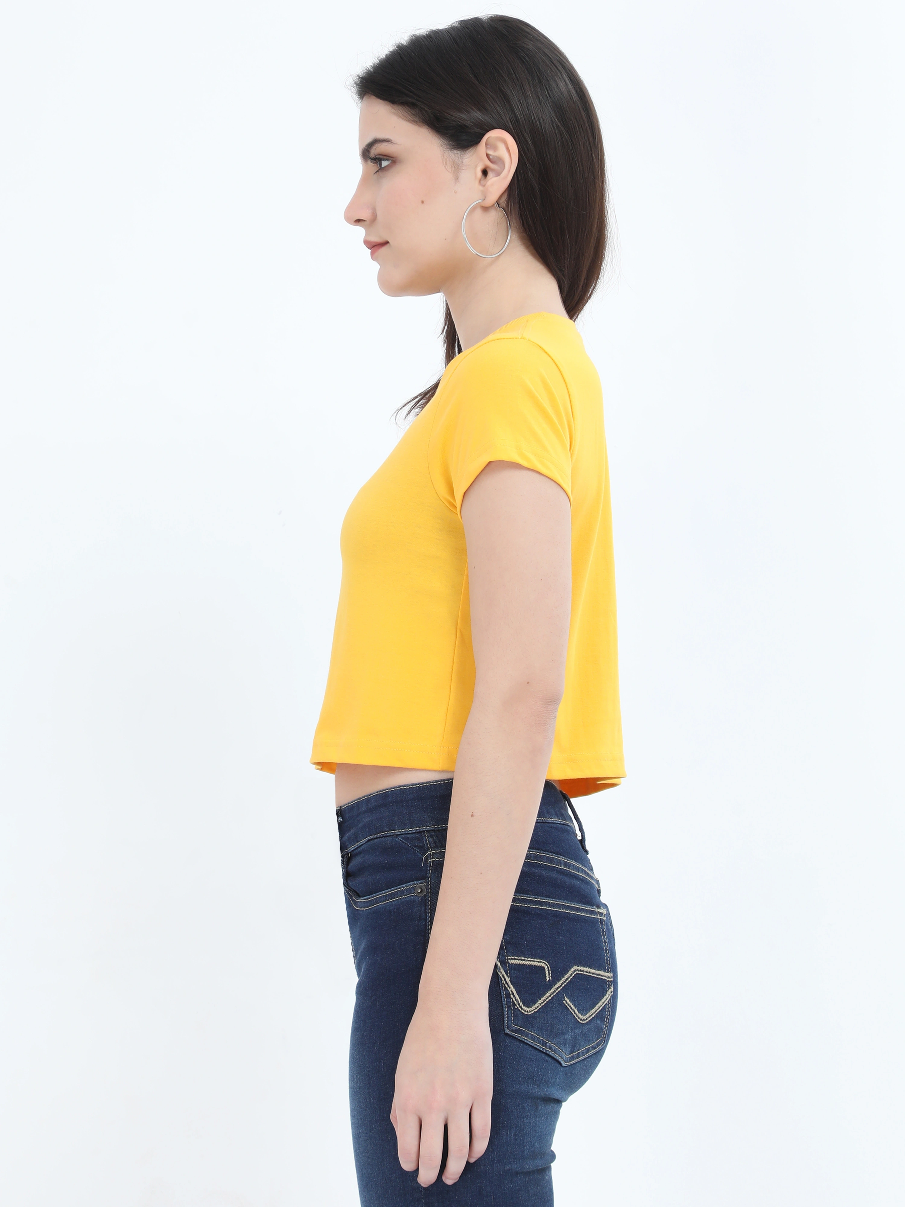 Female Crop Tops-Golden Yellow-M-1