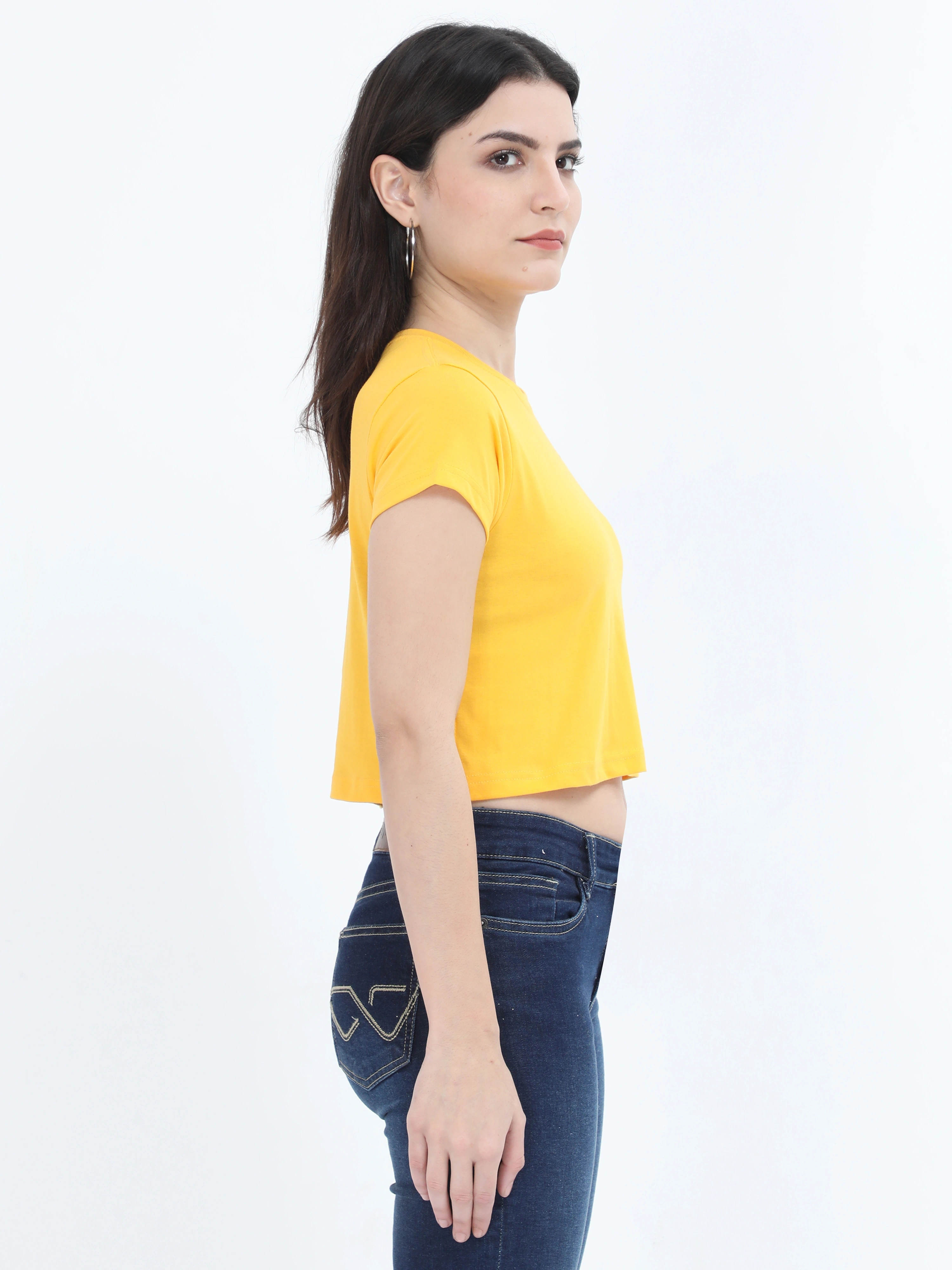 Female Crop Tops-Golden Yellow-XL-2