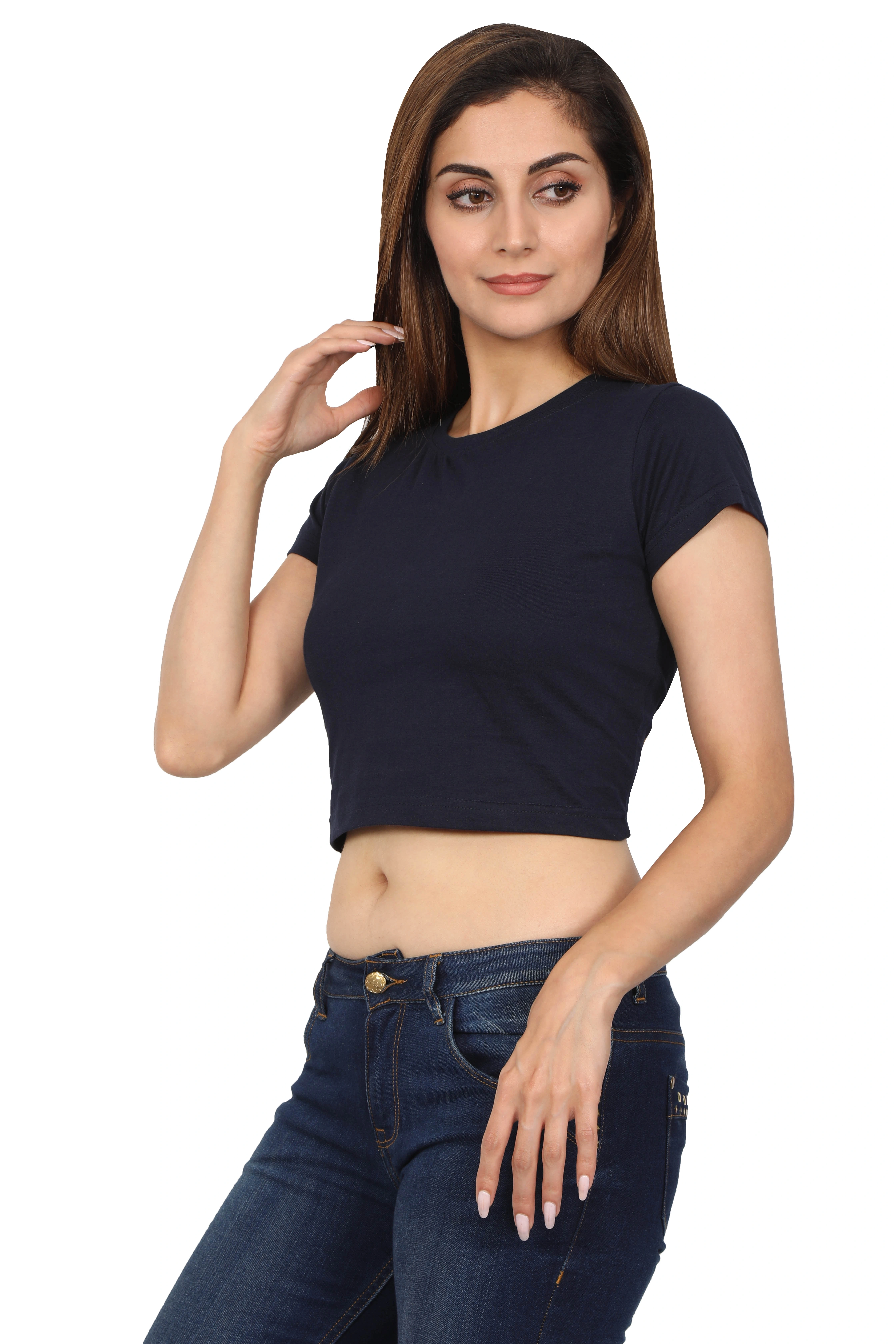 Female Crop Tops-Navy Blue-M-1