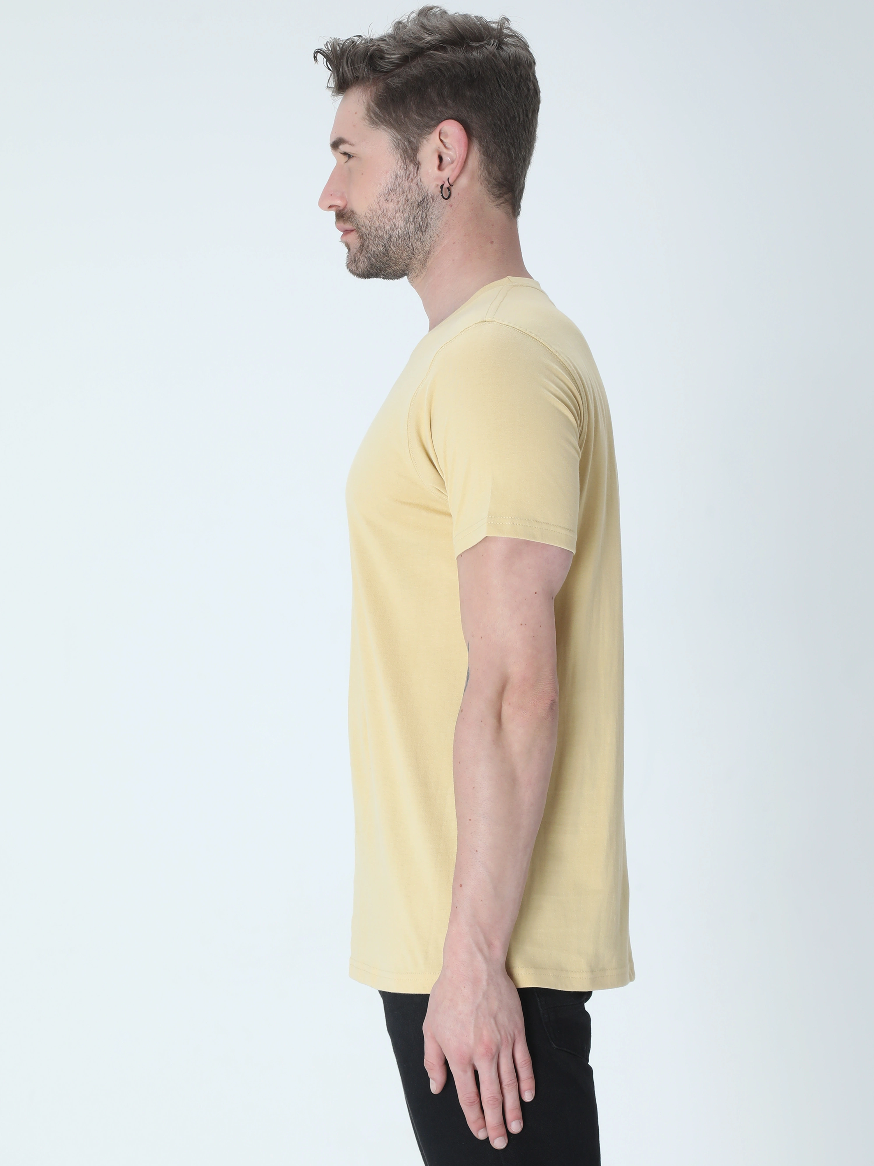 Round Neck Half Sleeve Classic-Beige-M-1