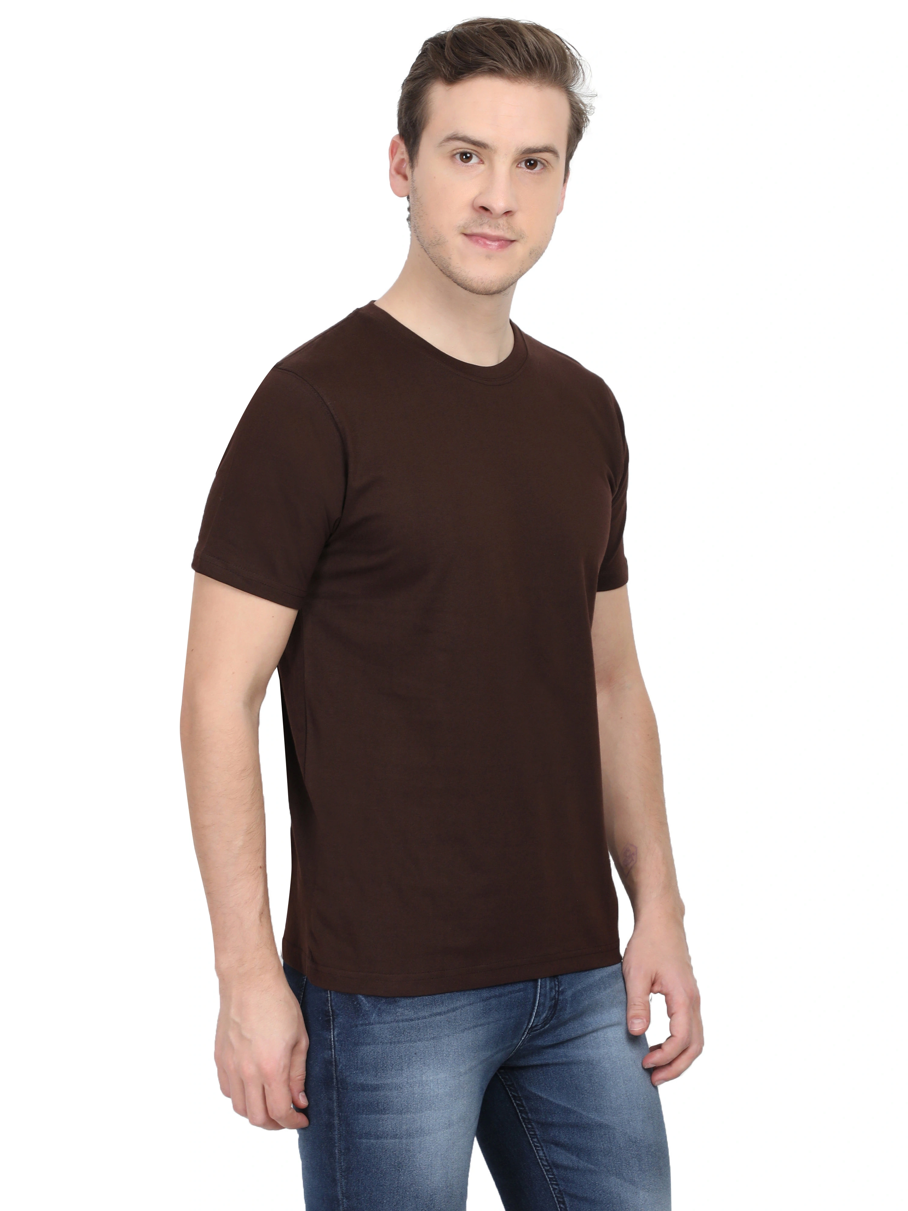 Round Neck Half Sleeve Classic-Coffee Brown-XL-2