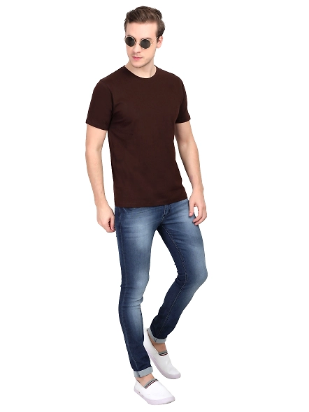 Round Neck Half Sleeve Classic-Coffee Brown-XL-4