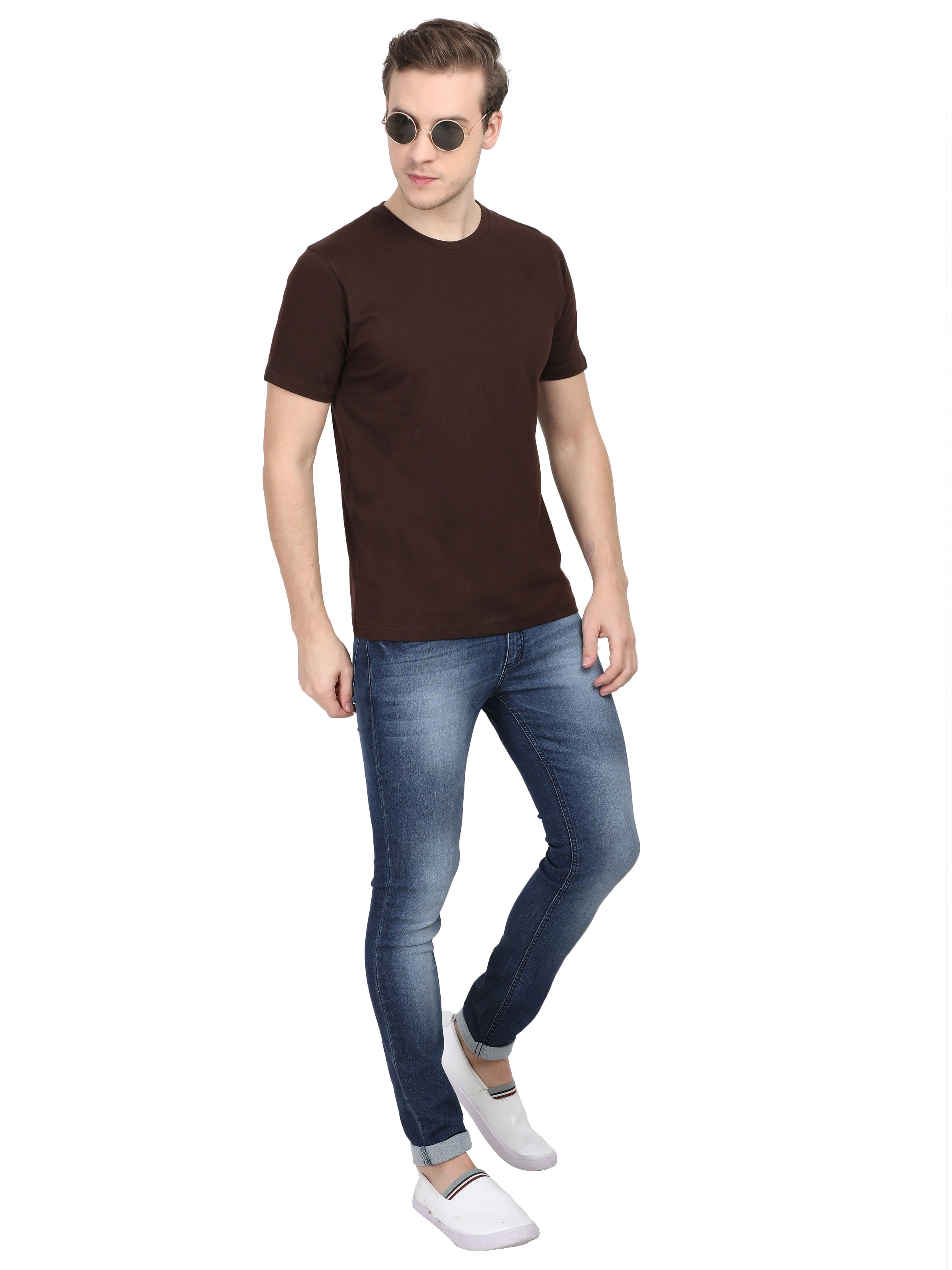 Round Neck Half Sleeve Classic-Coffee Brown-3XL-4