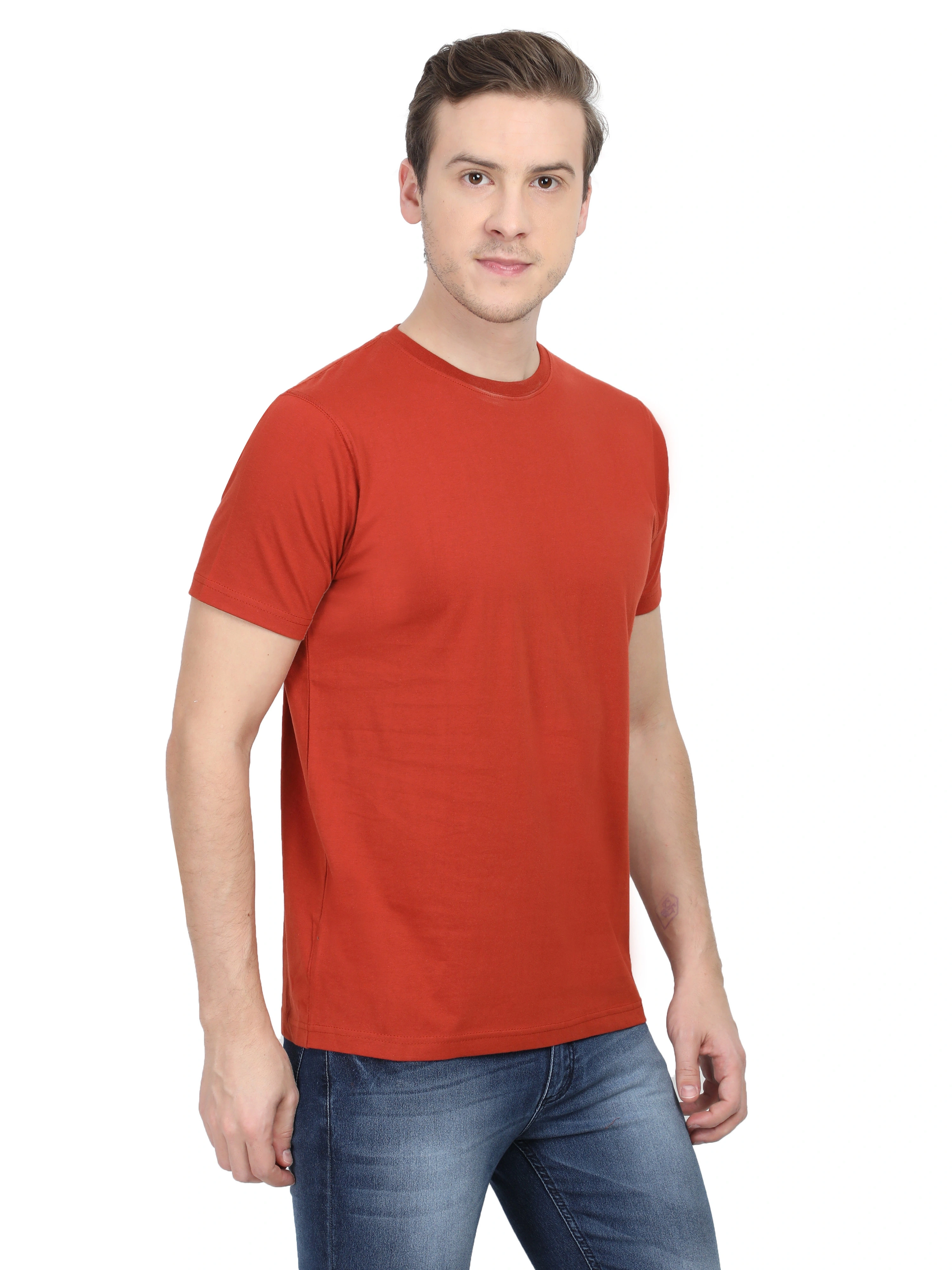 Round Neck Half Sleeve Classic-Brick Red-S-1