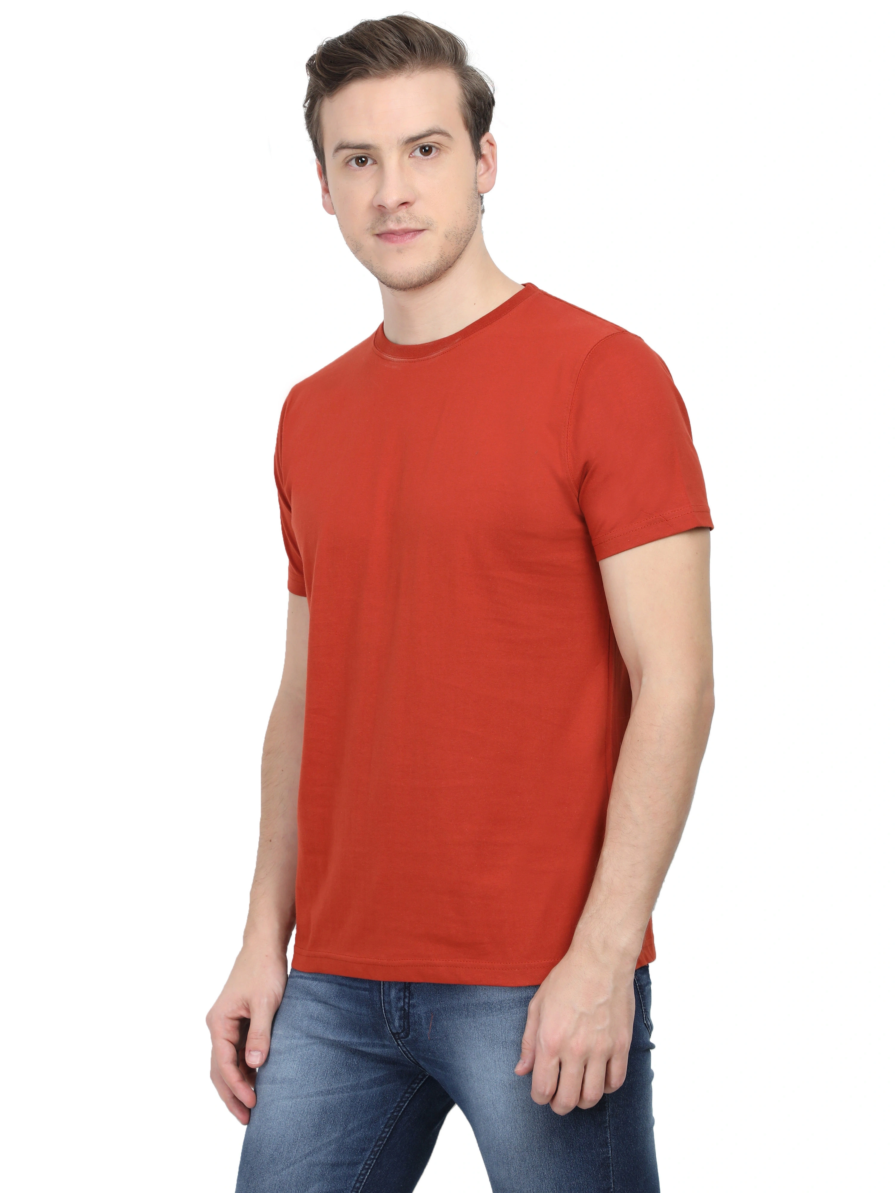 Round Neck Half Sleeve Classic-Brick Red-S-3