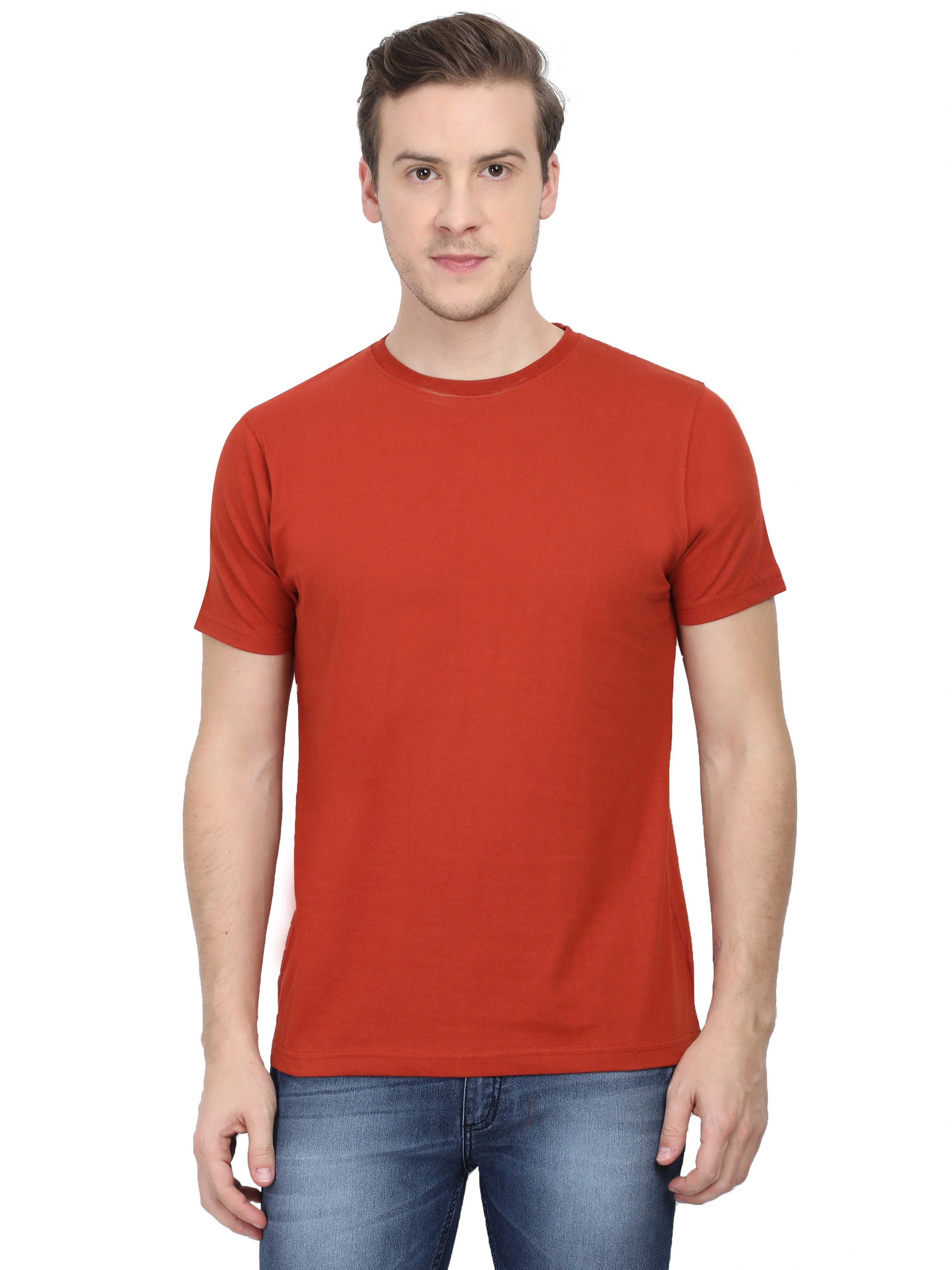 Round Neck Half Sleeve Classic-Brick Red-S-4