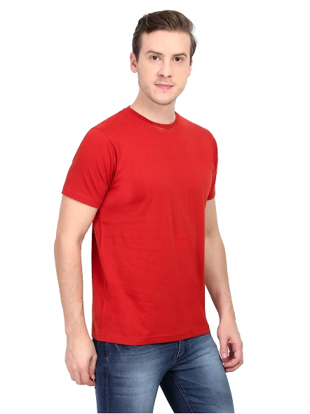 Round Neck Half Sleeve Classic-Brick Red-L-1