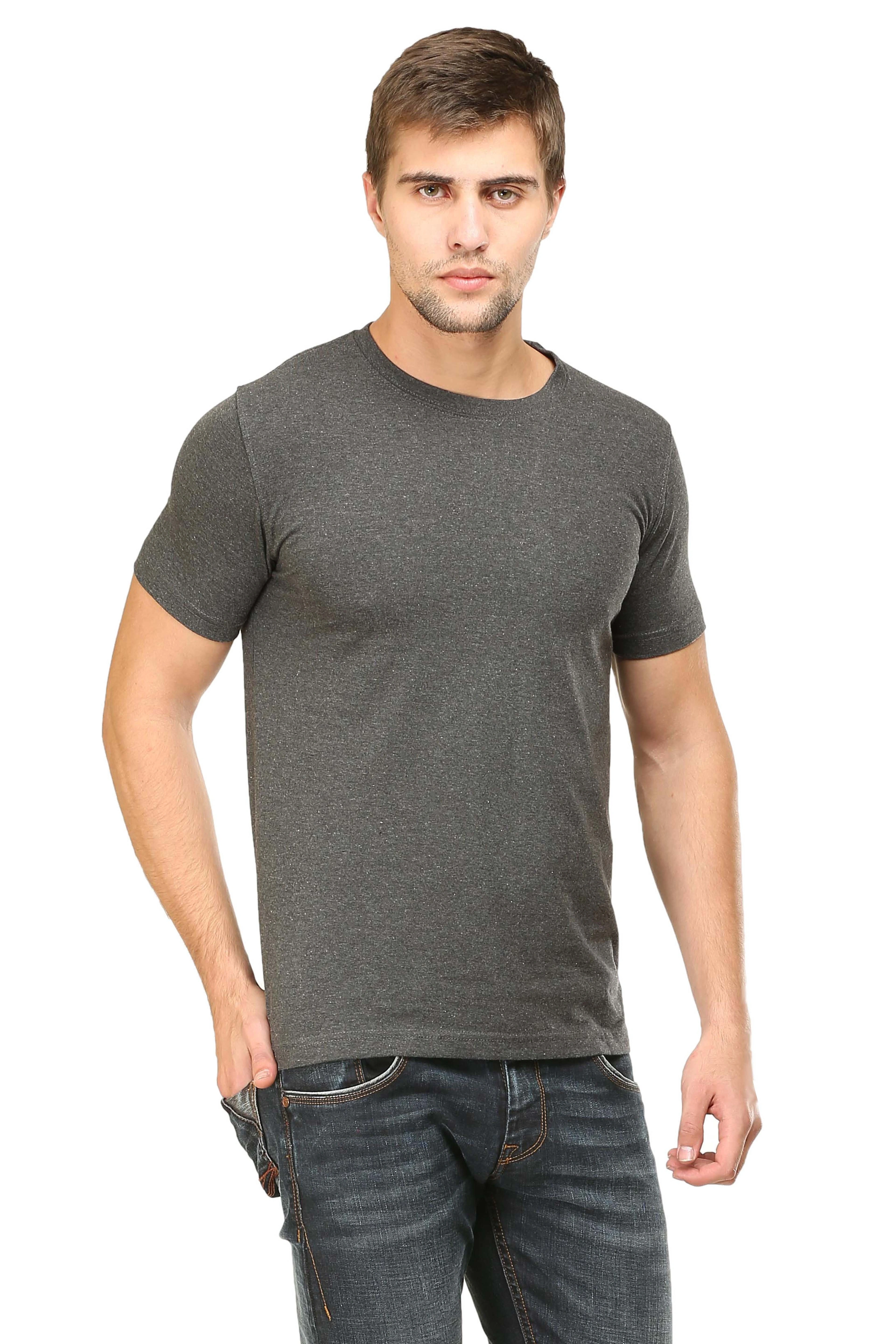 Round Neck Half Sleeve Classic-Charcoal Melange-S-1