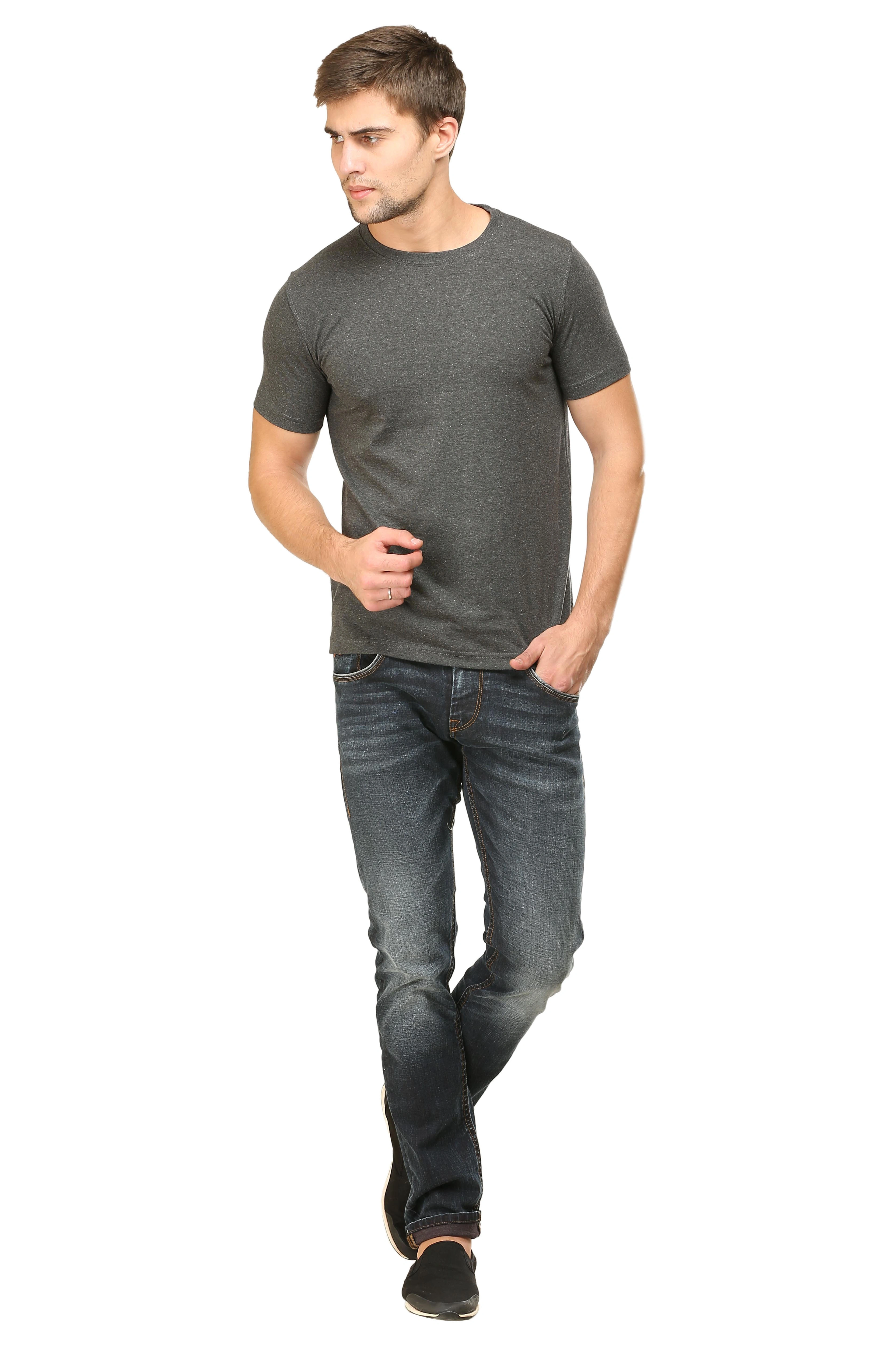 Round Neck Half Sleeve Classic-Charcoal Melange-L-2