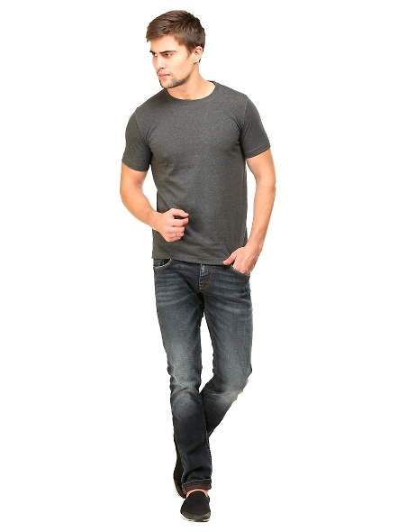 Round Neck Half Sleeve Classic-Charcoal Melange-L-2
